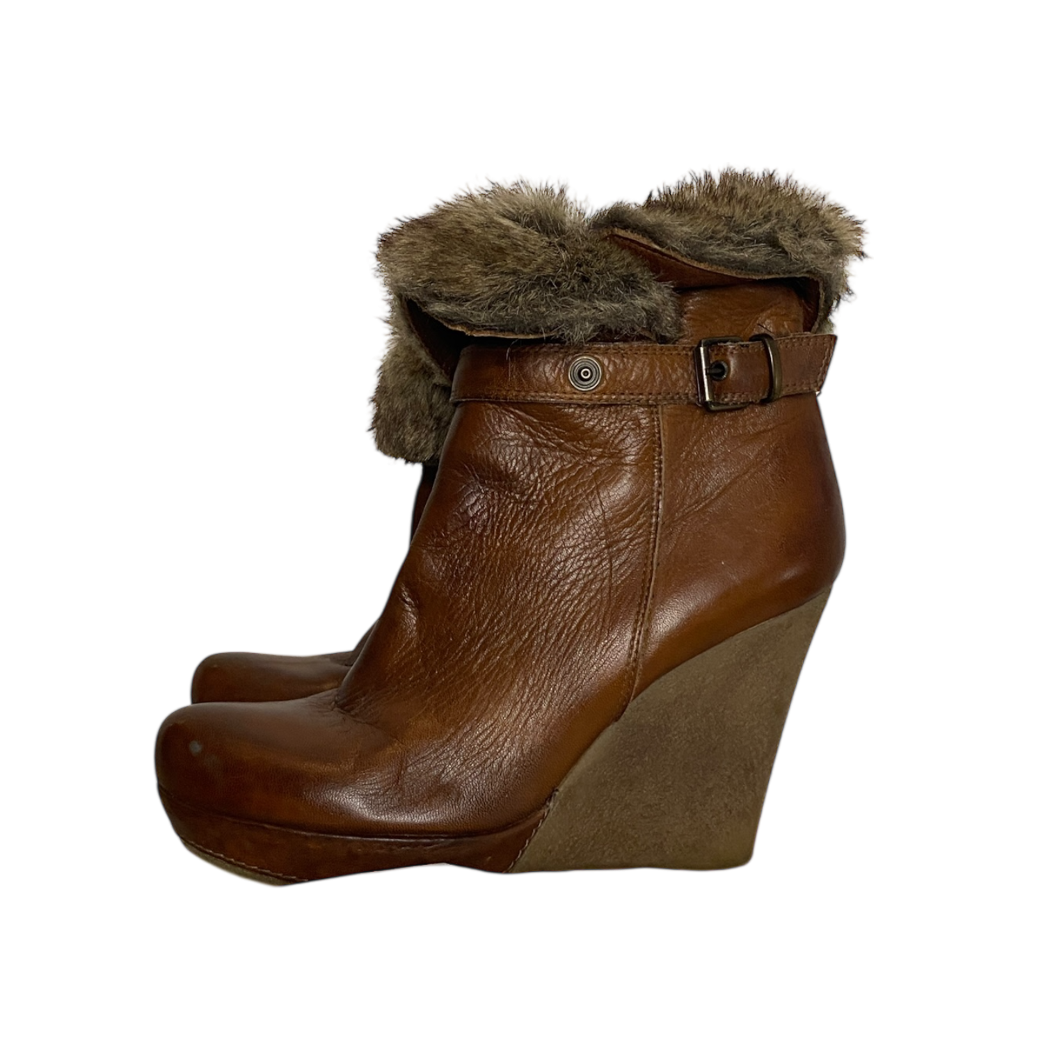Vintage Fur Trim Wedge Ankle Boots (EU 41 US 9 UK 7)