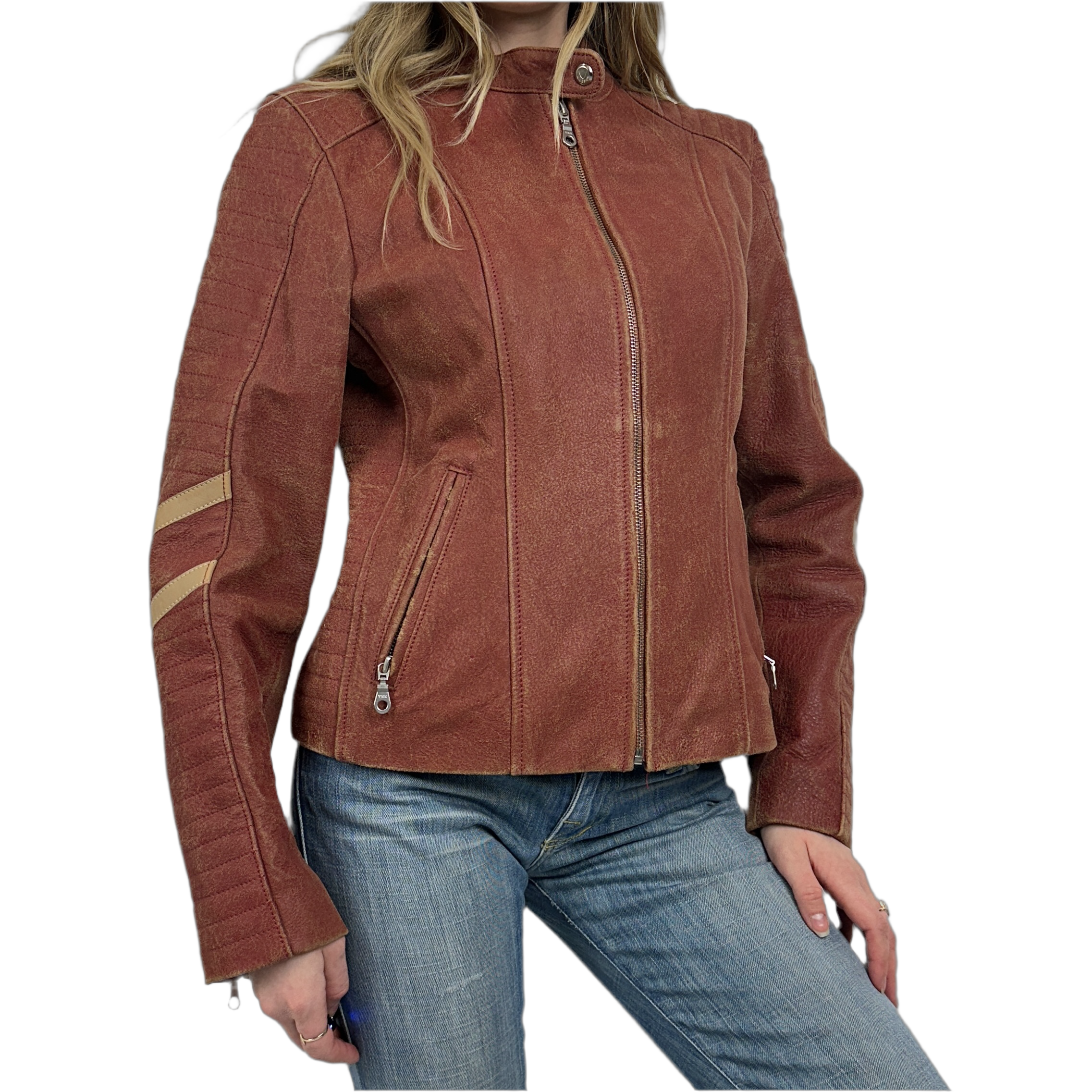 Vintage Dusty Red Leather Moto Jacket (M/L)