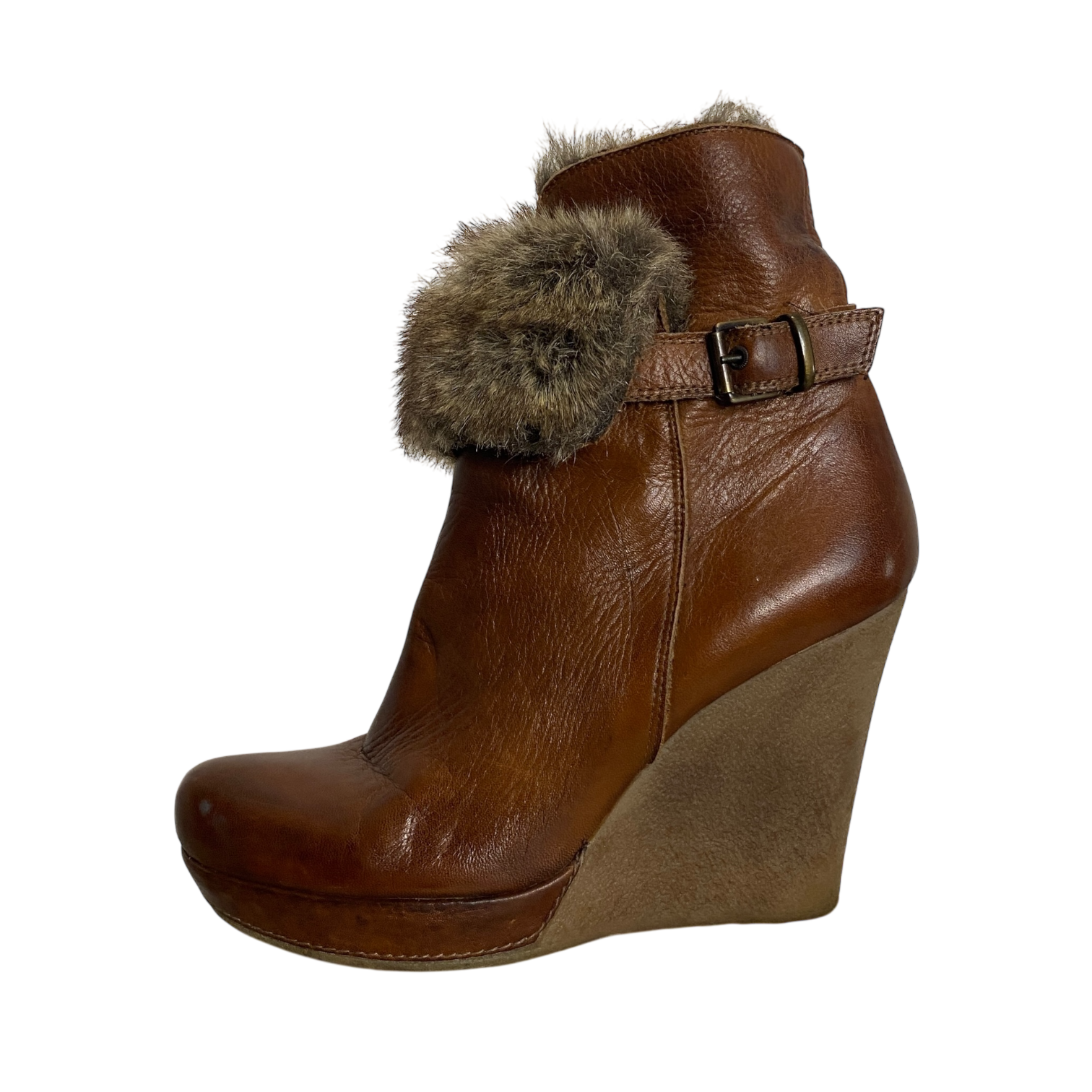 Vintage Fur Trim Wedge Ankle Boots (EU 41 US 9 UK 7)