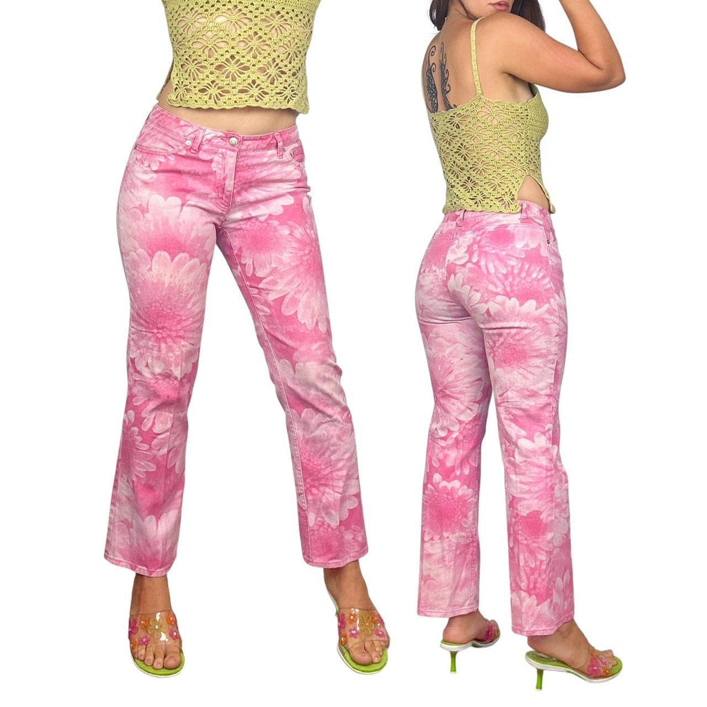 Y2K Floral Graphic Flare Jeans (S)