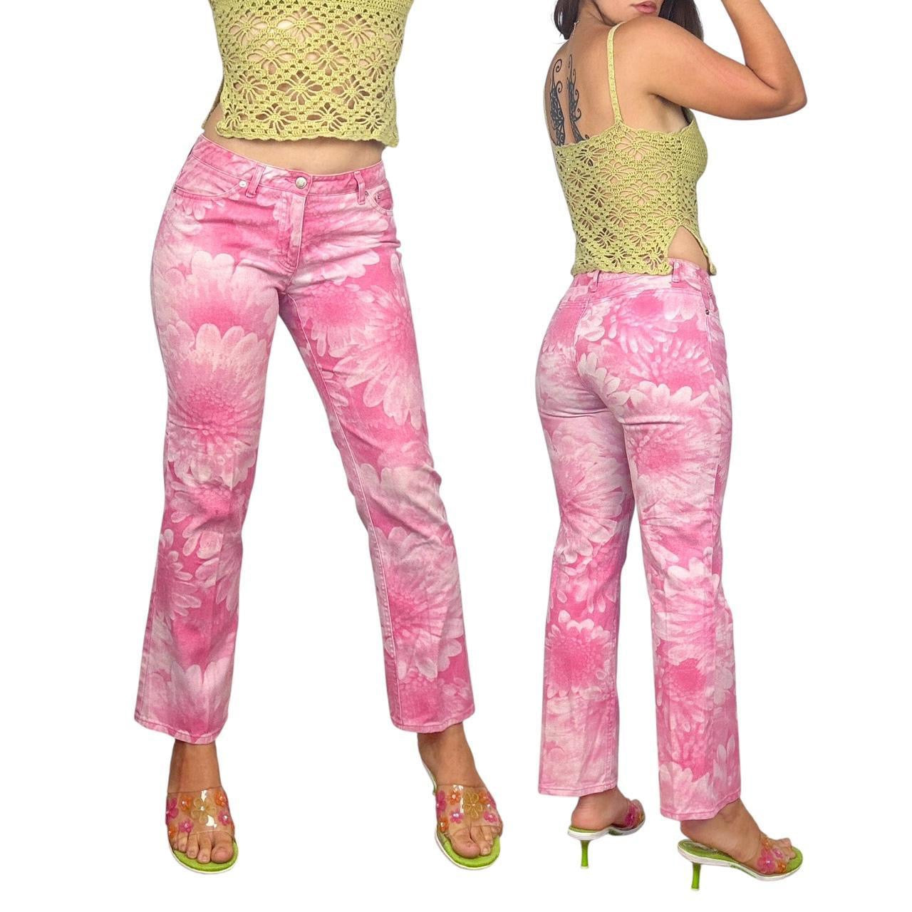 Y2K Floral Graphic Flare Jeans (S)