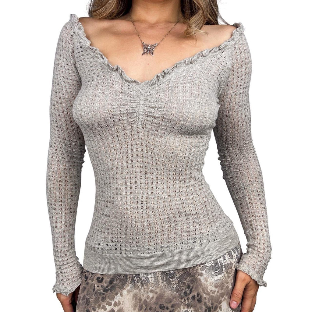 Ruffly Pointelle Knit Long Sleeve (S/M)