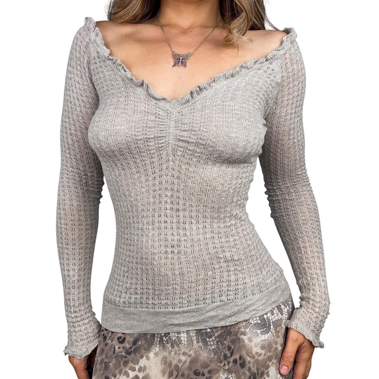 Ruffly Pointelle Knit Long Sleeve (S/M)