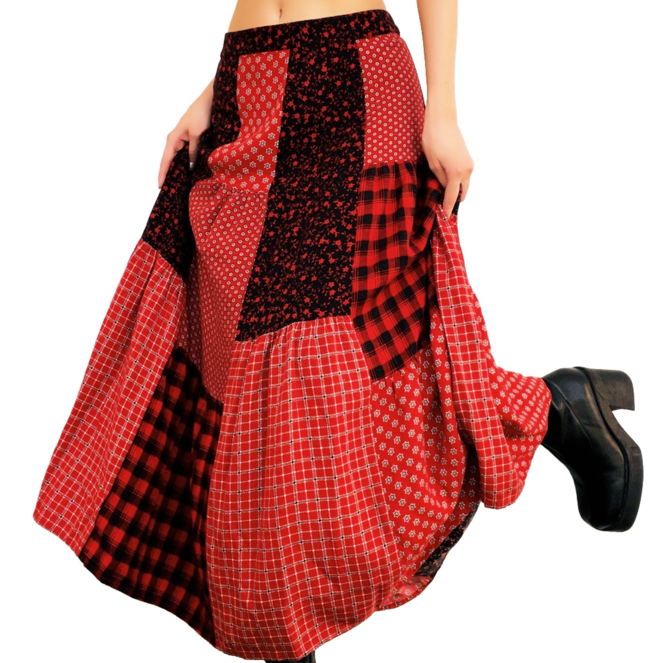 Red Patchwork Maxi Skirt (L/XL)