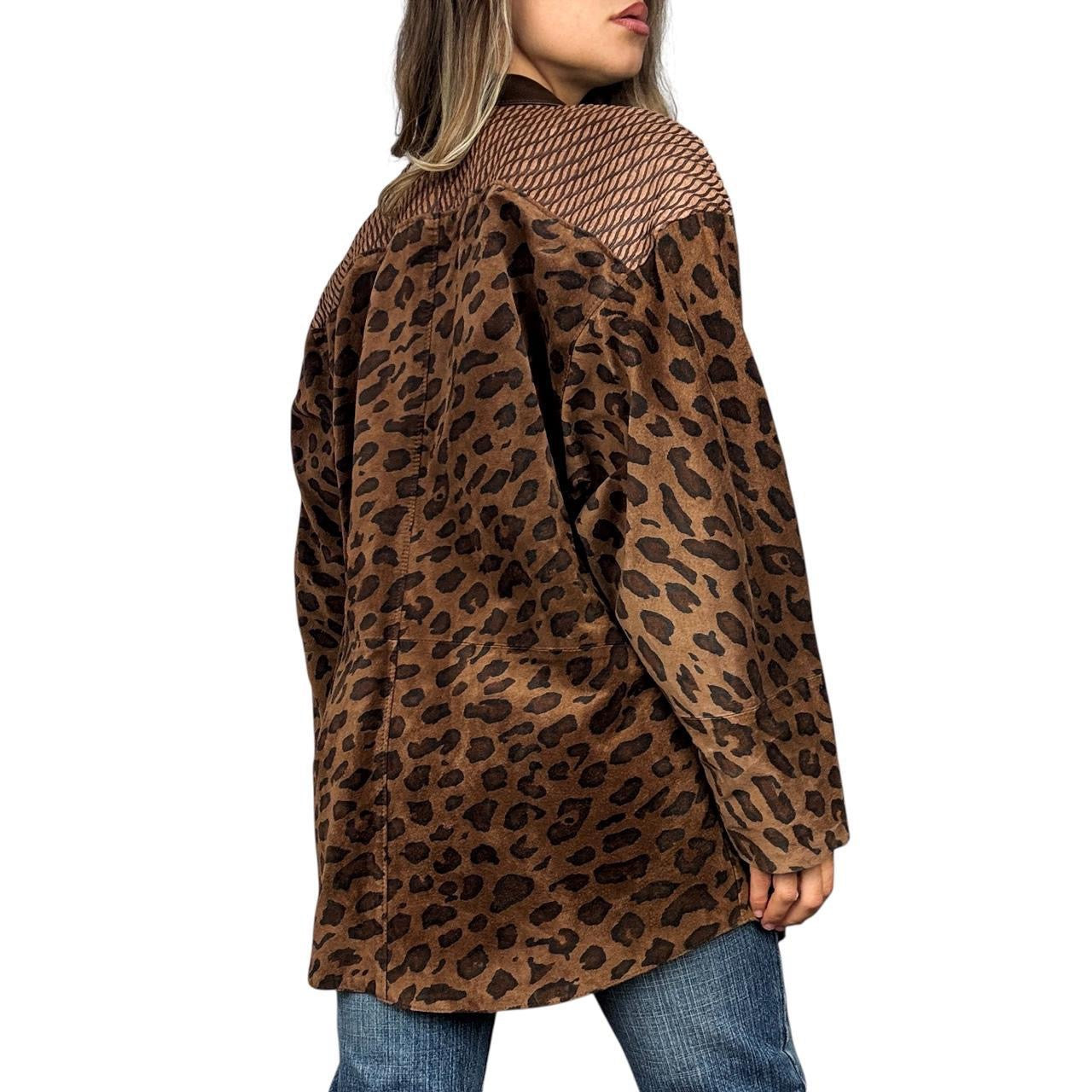 Vintage Genuine Suede Leopard Print Coat (XL)