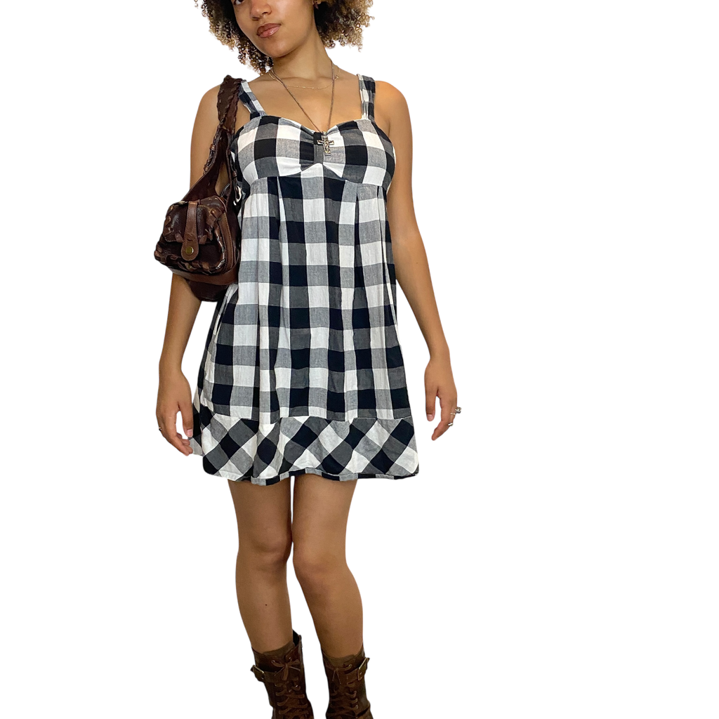 Vintage Checkered Plaid Babydoll Dress (M)
