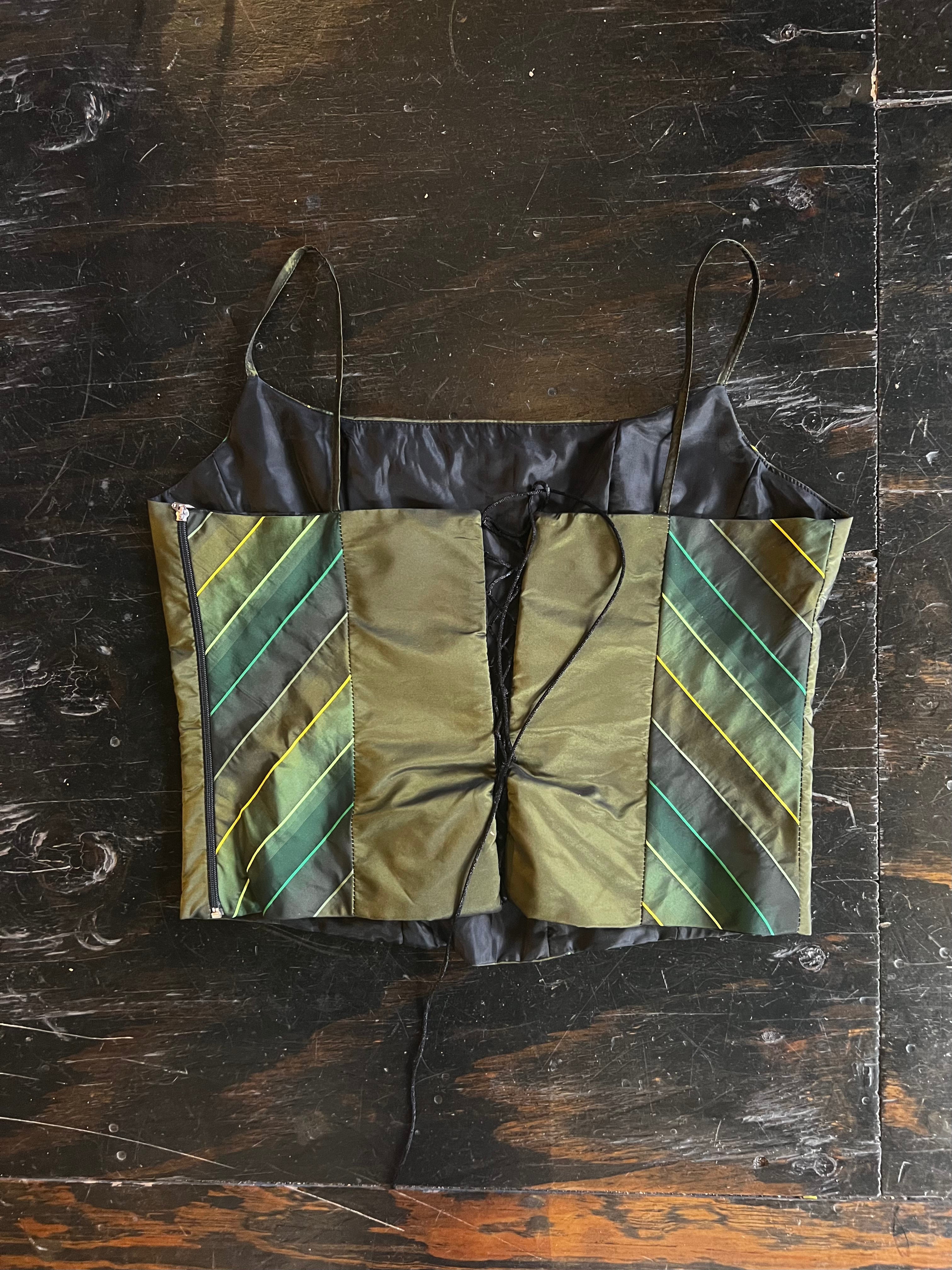 Green Beaded Satin Corset Top (XL)