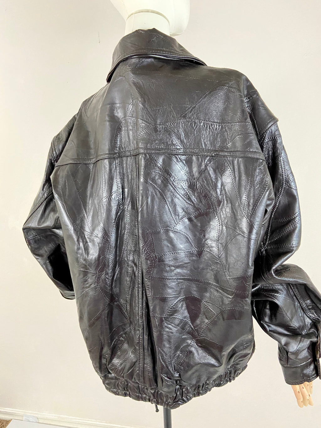 Vintage Patchwork Brown Leather Jacket (XL)