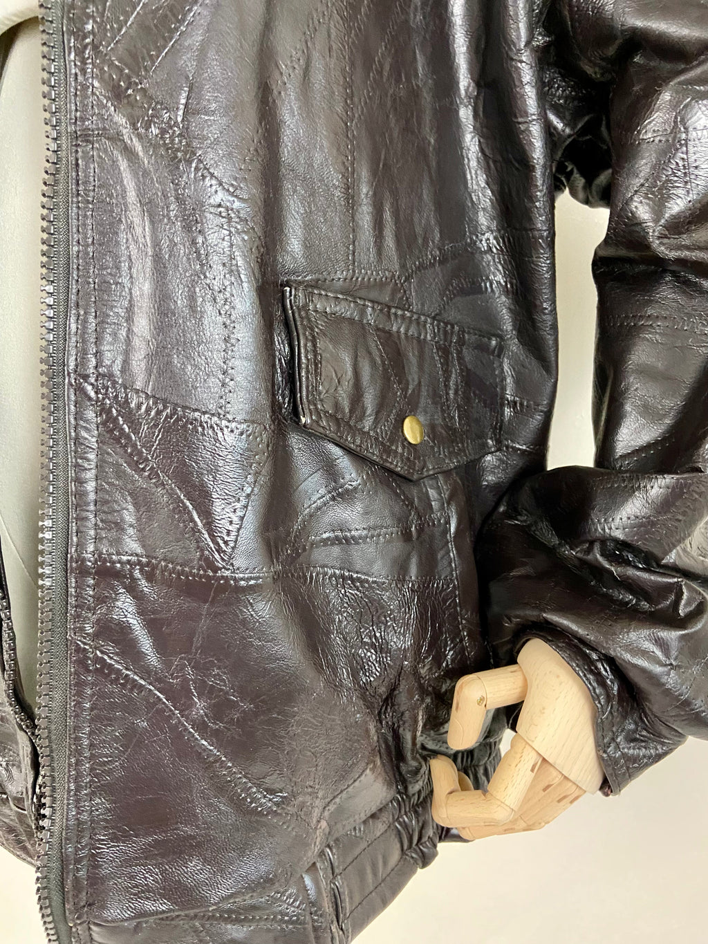 Vintage Patchwork Brown Leather Jacket (XL)