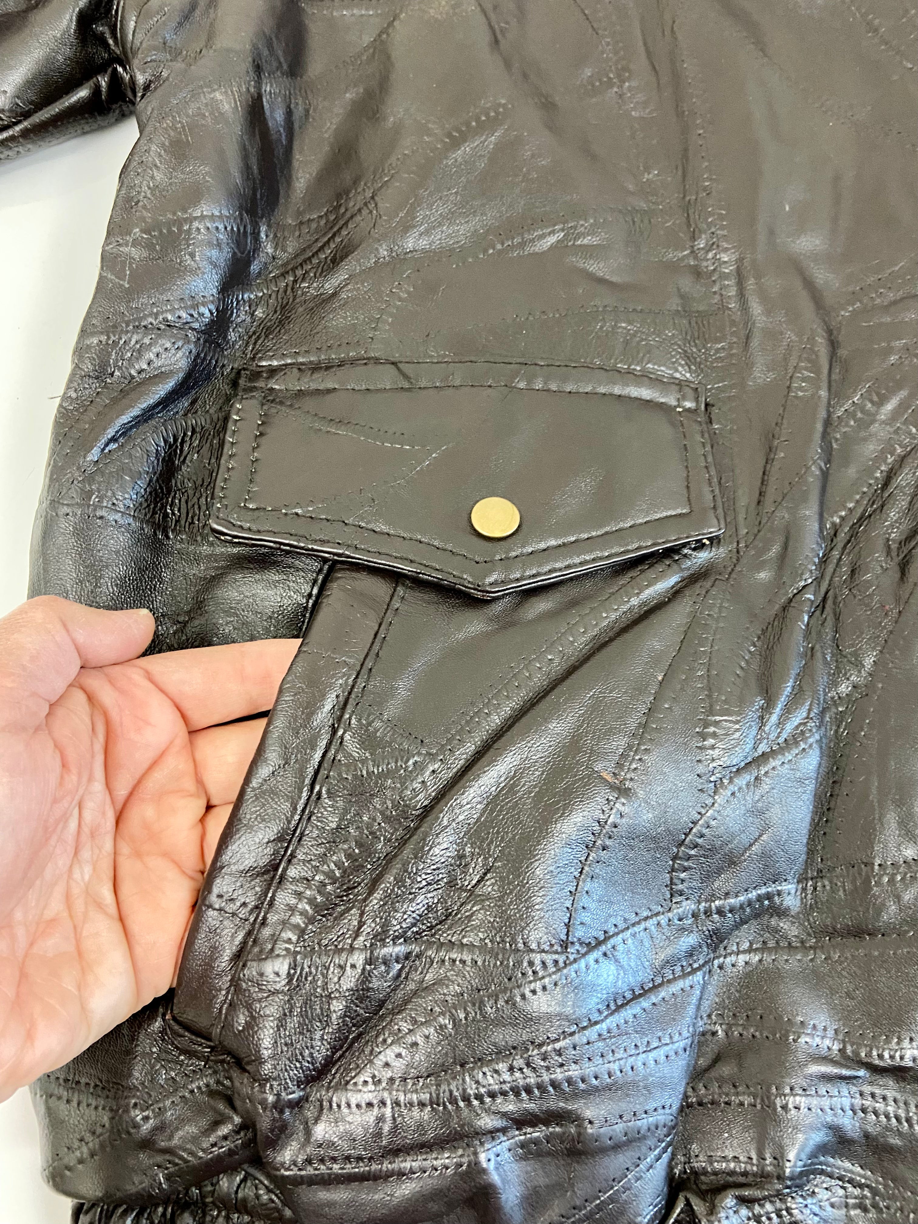 Vintage Patchwork Brown Leather Jacket (XL)