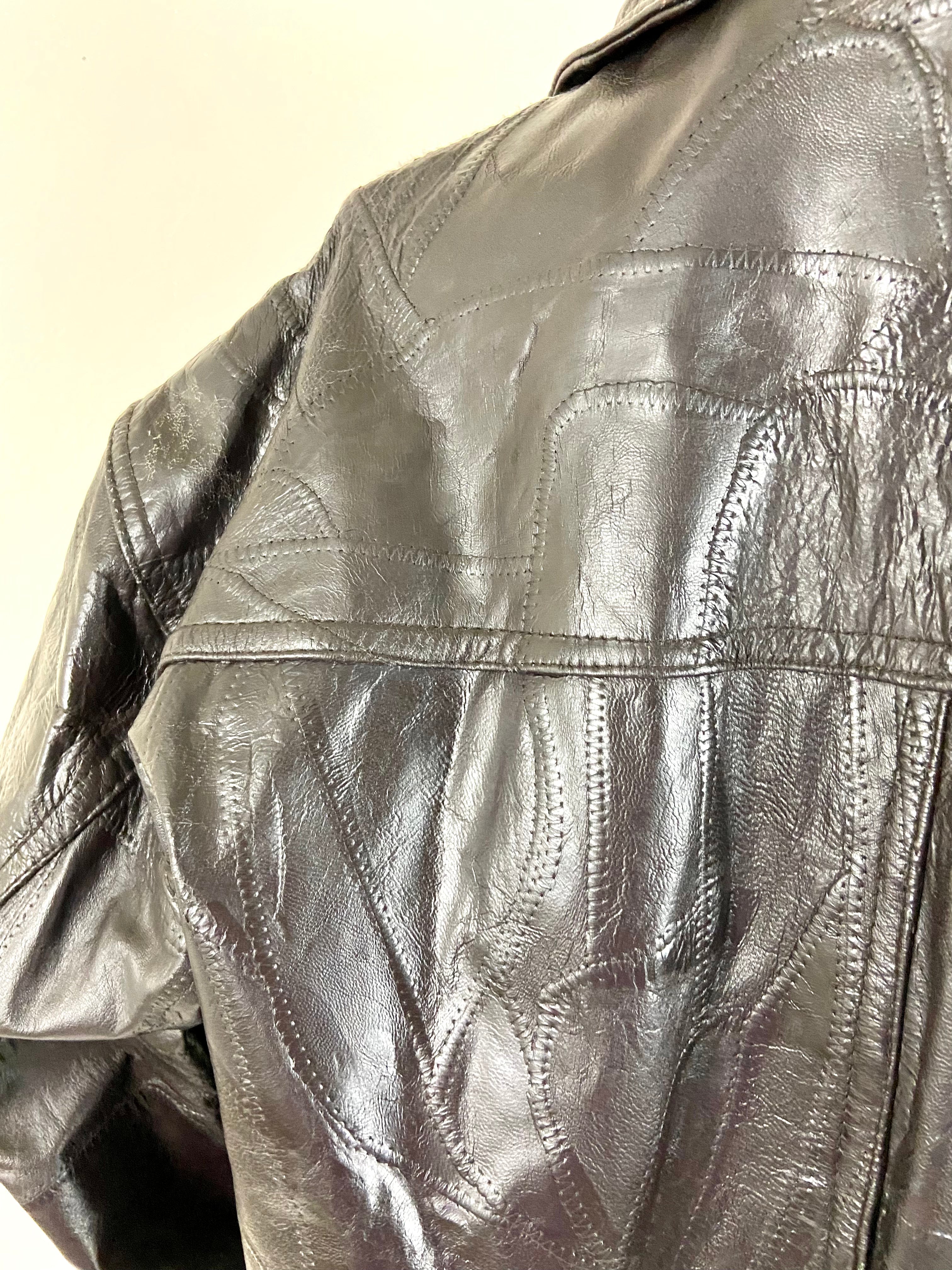 Vintage Patchwork Brown Leather Jacket (XL)