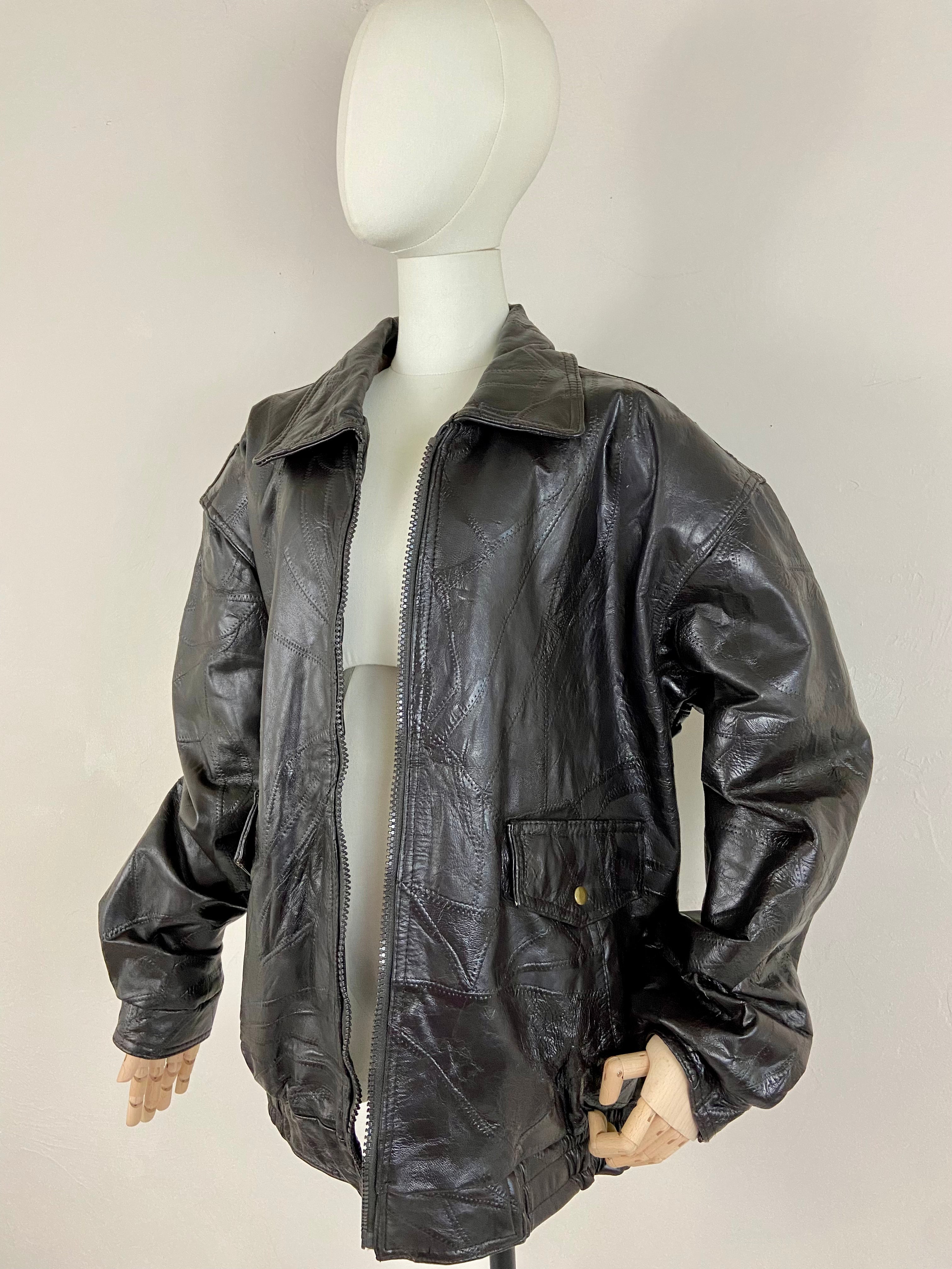 Vintage Patchwork Brown Leather Jacket (XL)