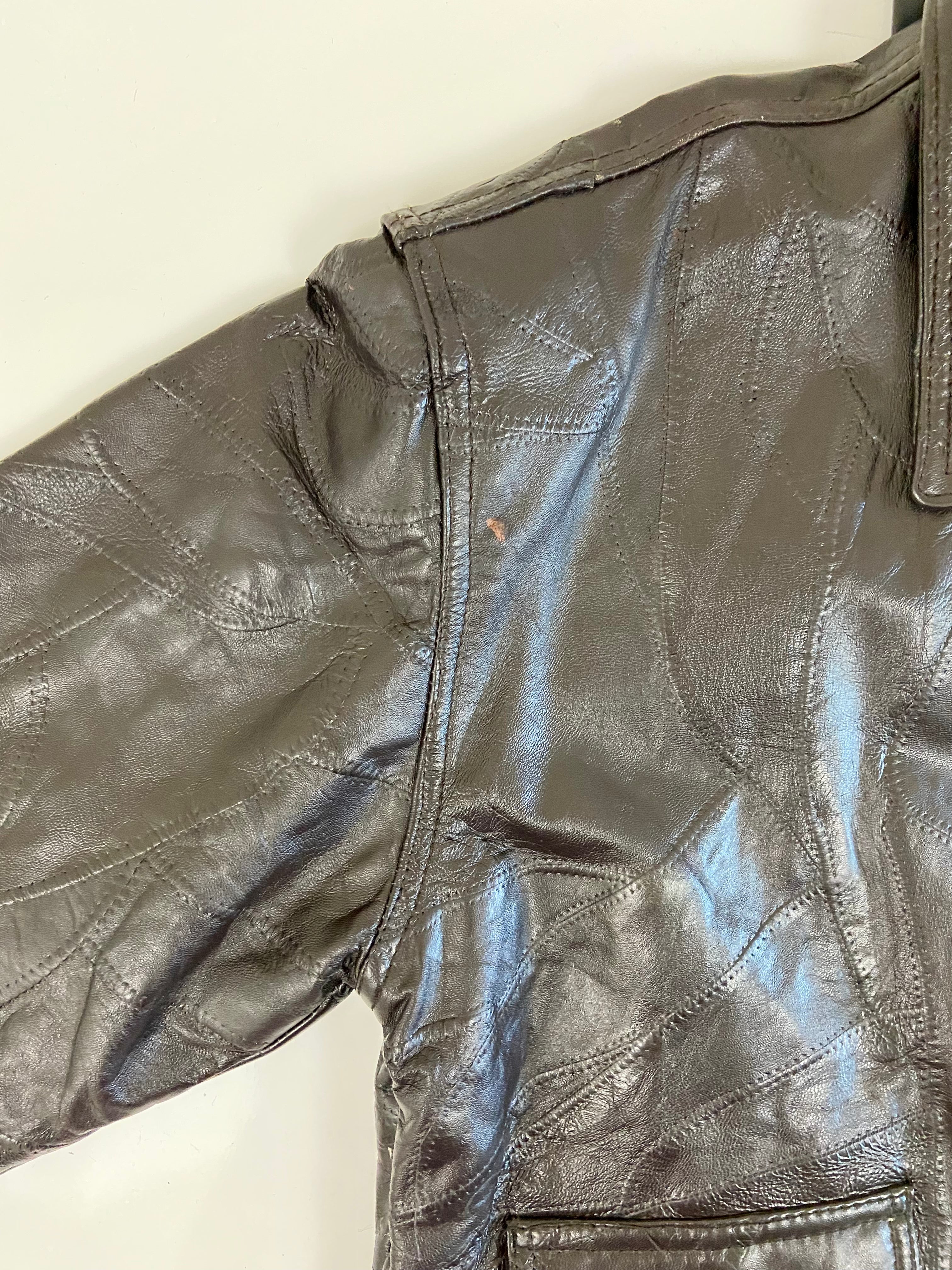 Vintage Patchwork Brown Leather Jacket (XL)