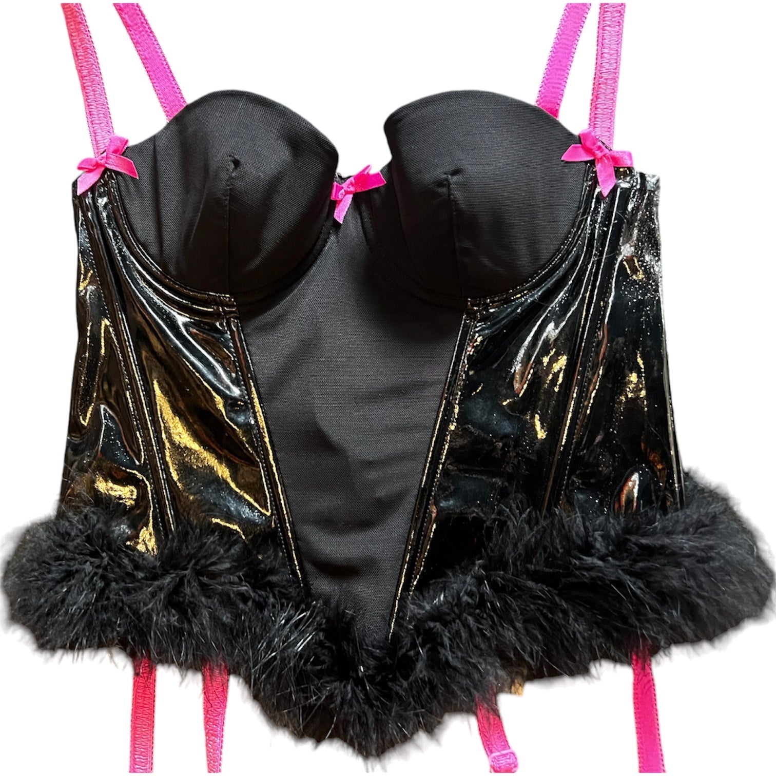 Black Pink Gartered Corset Top (XS)