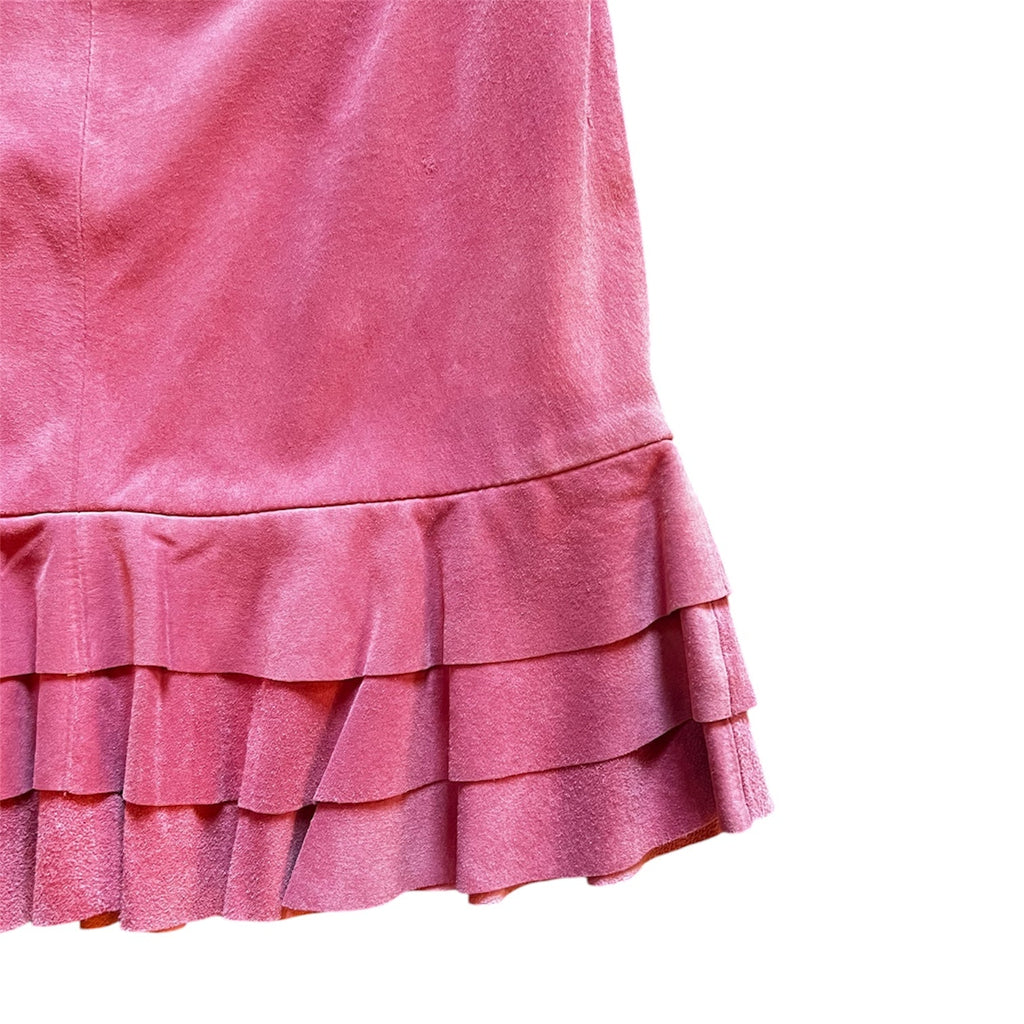 Pink Suede Pleated Hem Skirt (M)