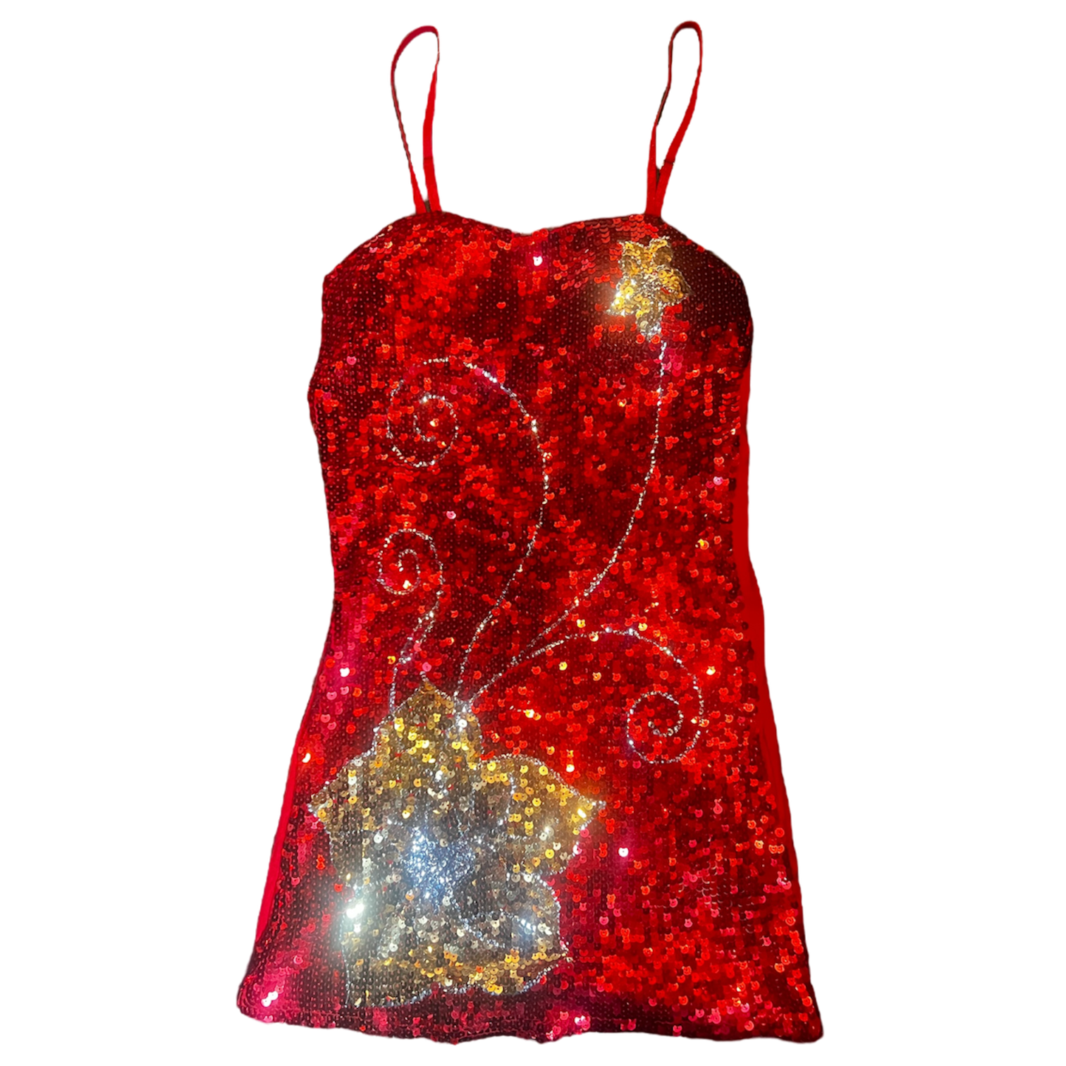 Red Sequin Floral Mini Dress (S)