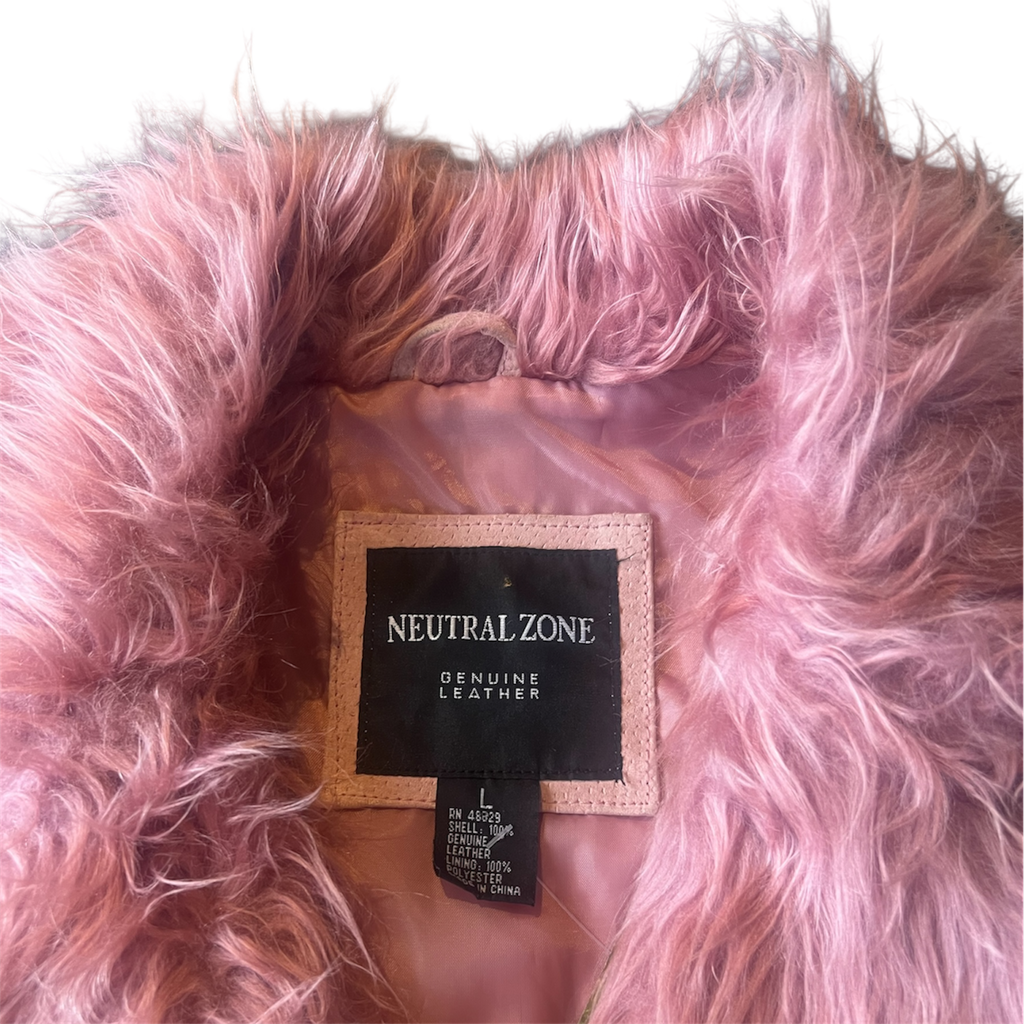 Pink Suede Faux Fur Jacket (L)