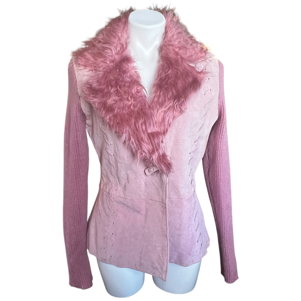 Pink Suede Faux Fur Jacket (L)