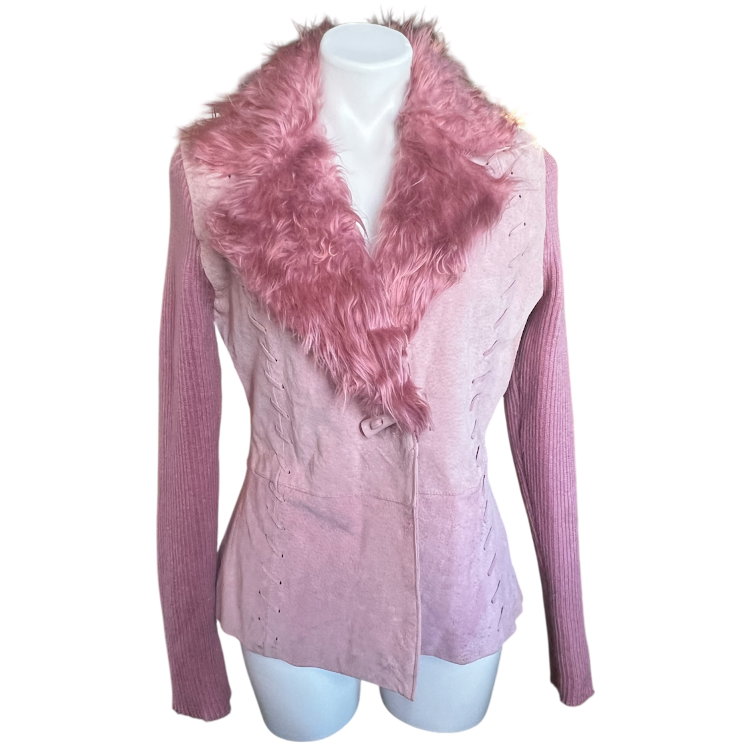 Pink Suede Faux Fur Jacket (L)