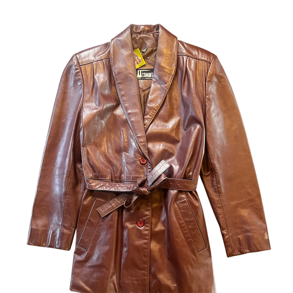 Maroon Genuine Leather Tie Coat