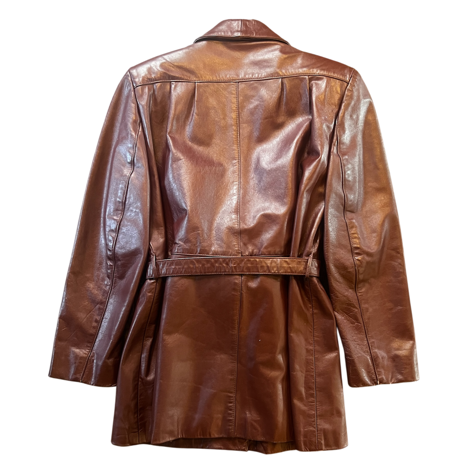 Maroon Genuine Leather Tie Coat