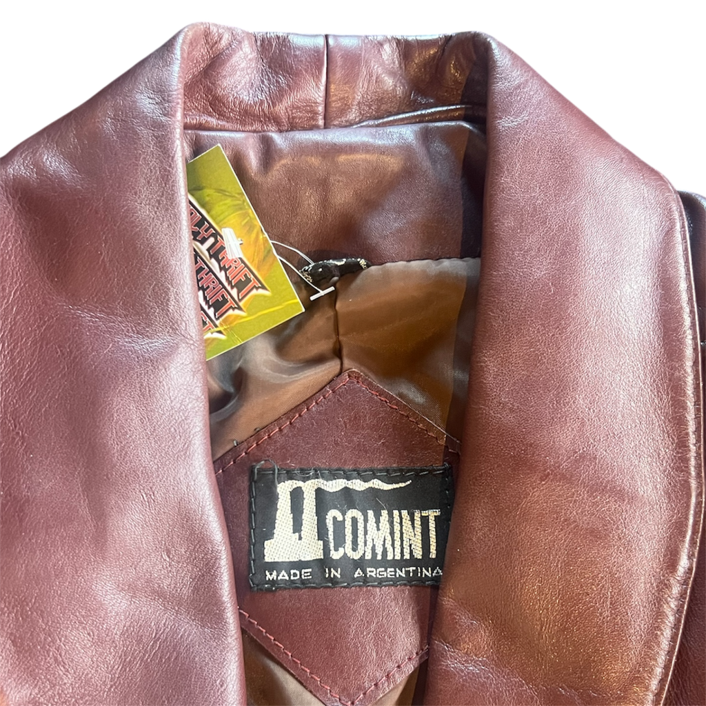 Maroon Genuine Leather Tie Coat