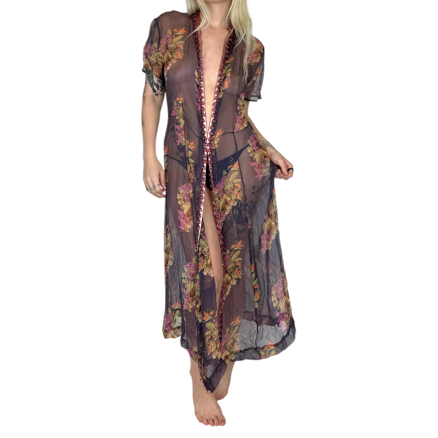 Vintage Handmade Silk Maxi Dress (L)