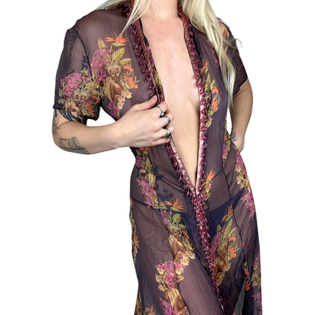 Vintage Handmade Silk Maxi Dress (L)