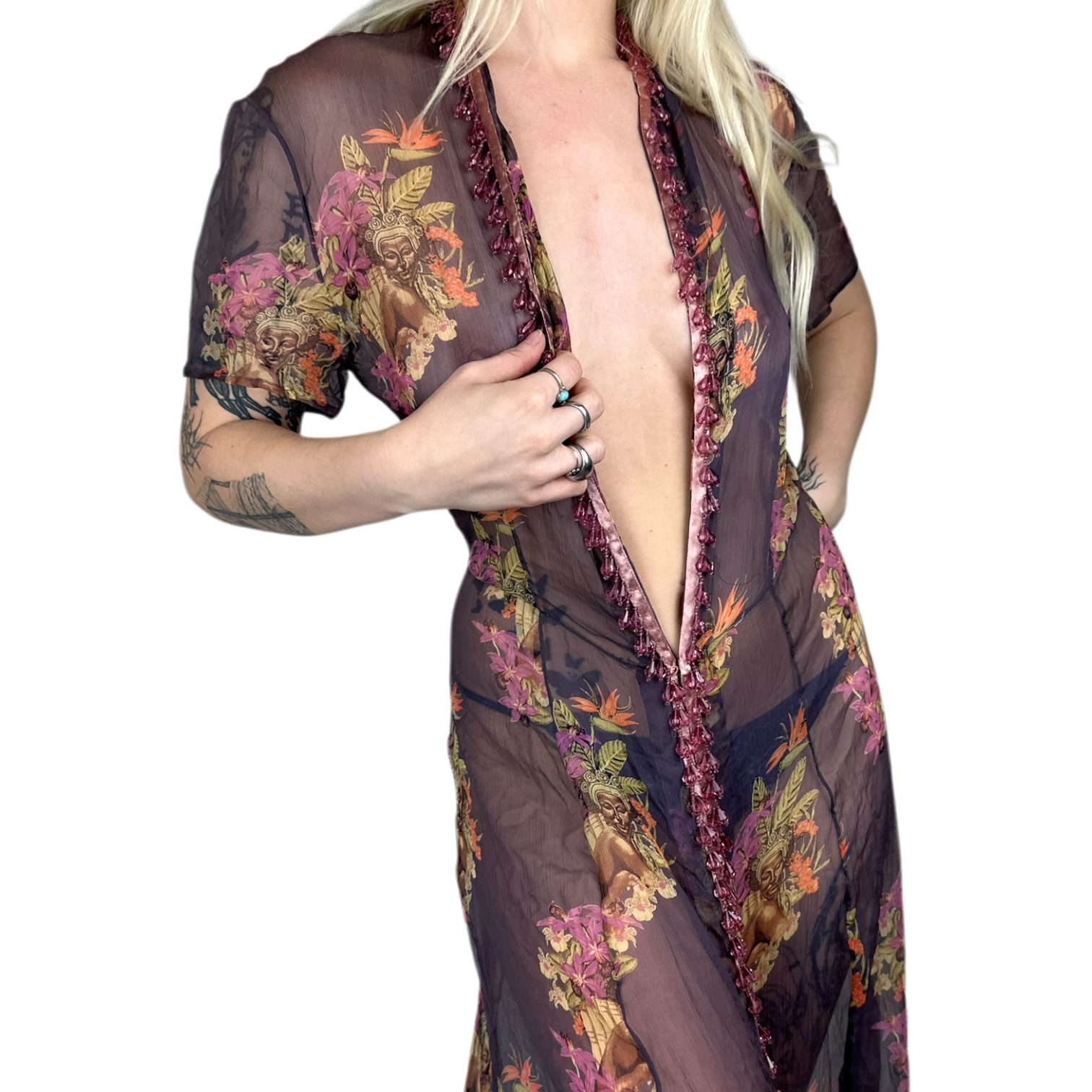 Vintage Handmade Silk Maxi Dress (L)