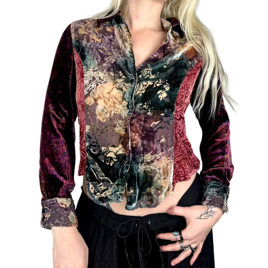 Whimsigoth Velvet Burnout Blouse (S)