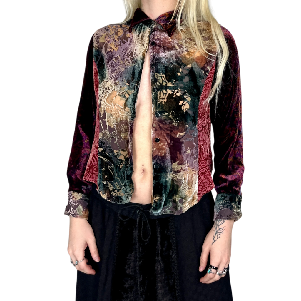 Whimsigoth Velvet Burnout Blouse (S)
