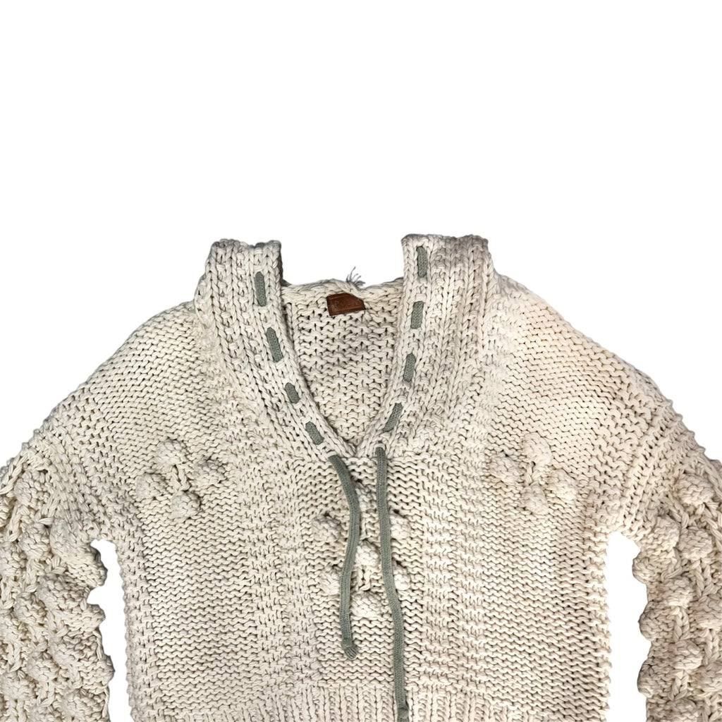 Cream Woven Knit Sweater Hoodie (L)