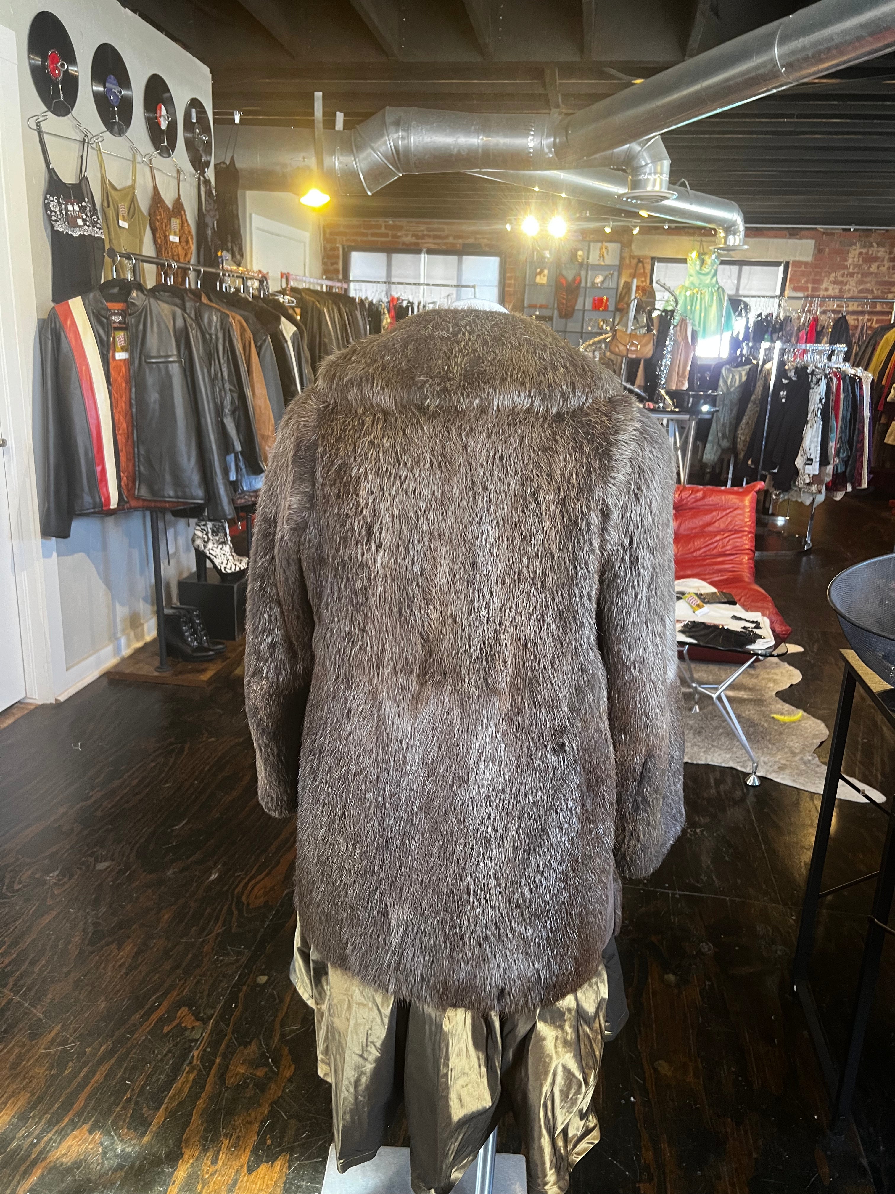 Brown Fur Suede Button Coat (M)
