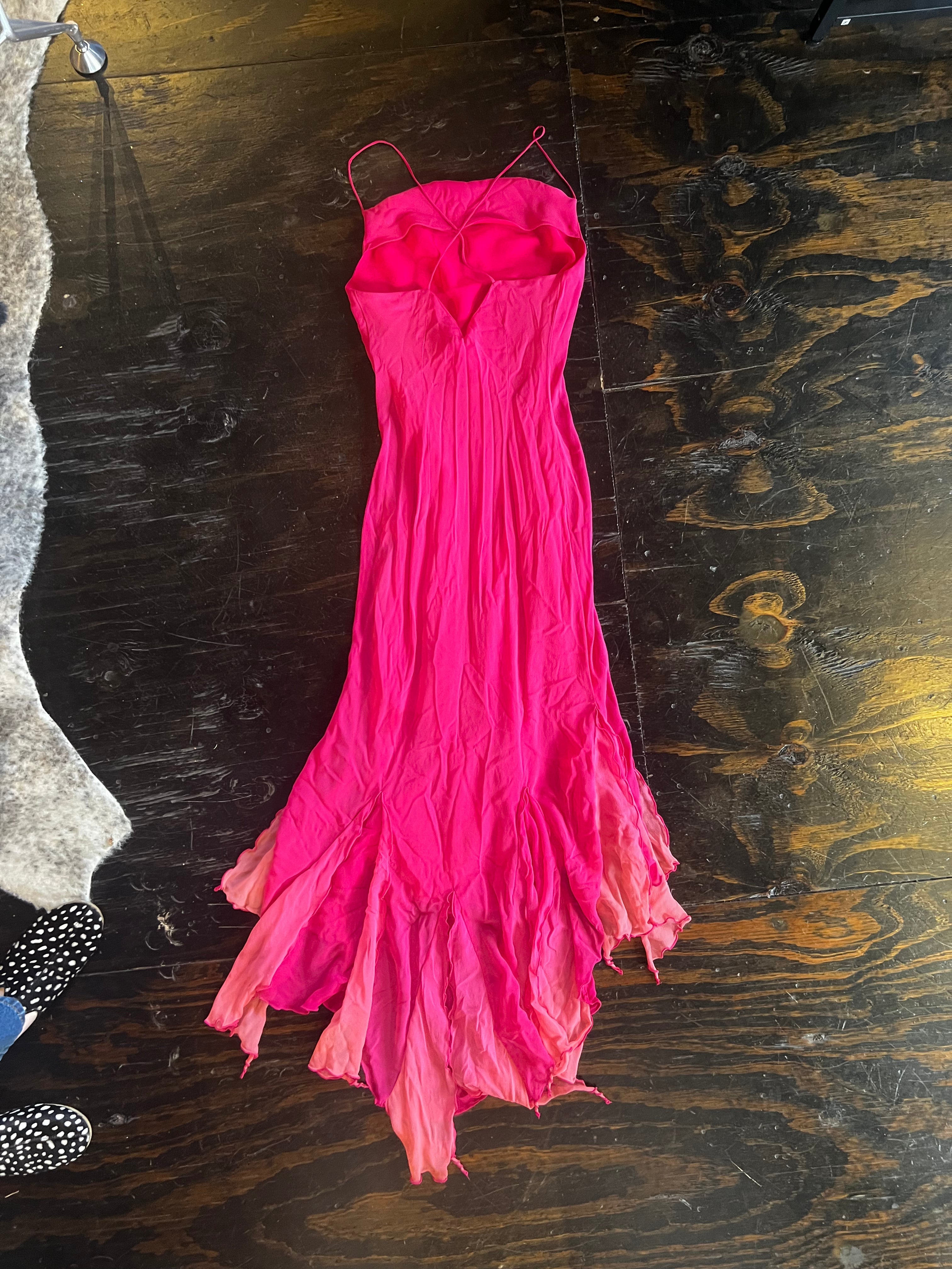 Caché Pink Silk Fringe Slip (S)
