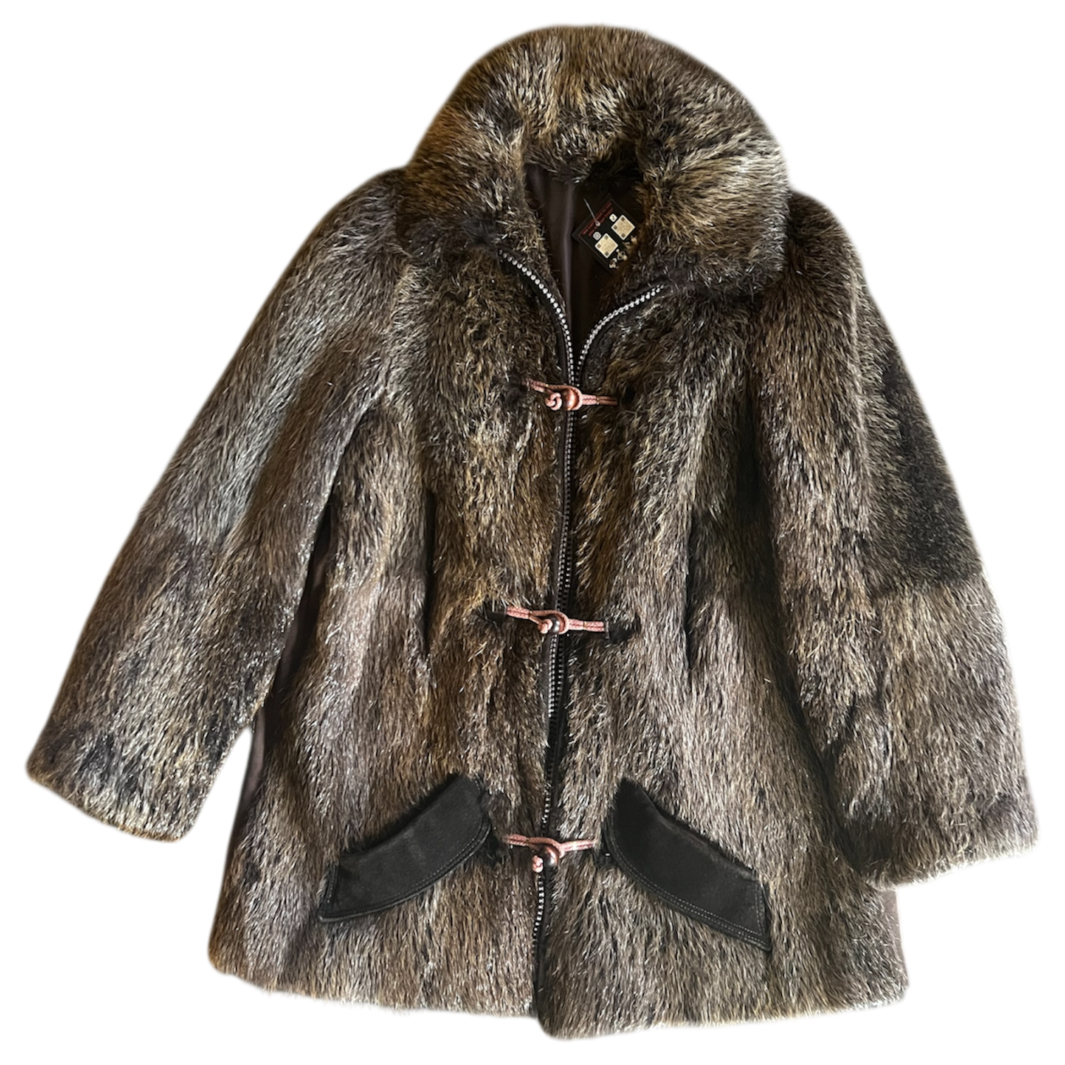 Brown Fur Suede Button Coat (M)