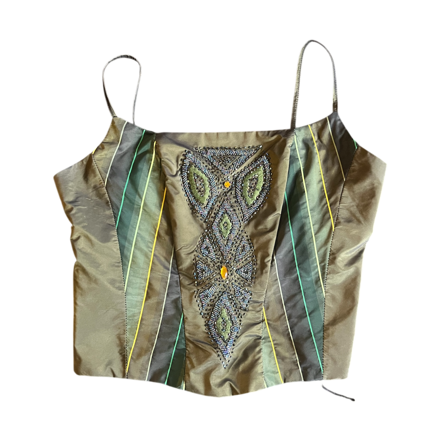 Green Beaded Satin Corset Top (XL)