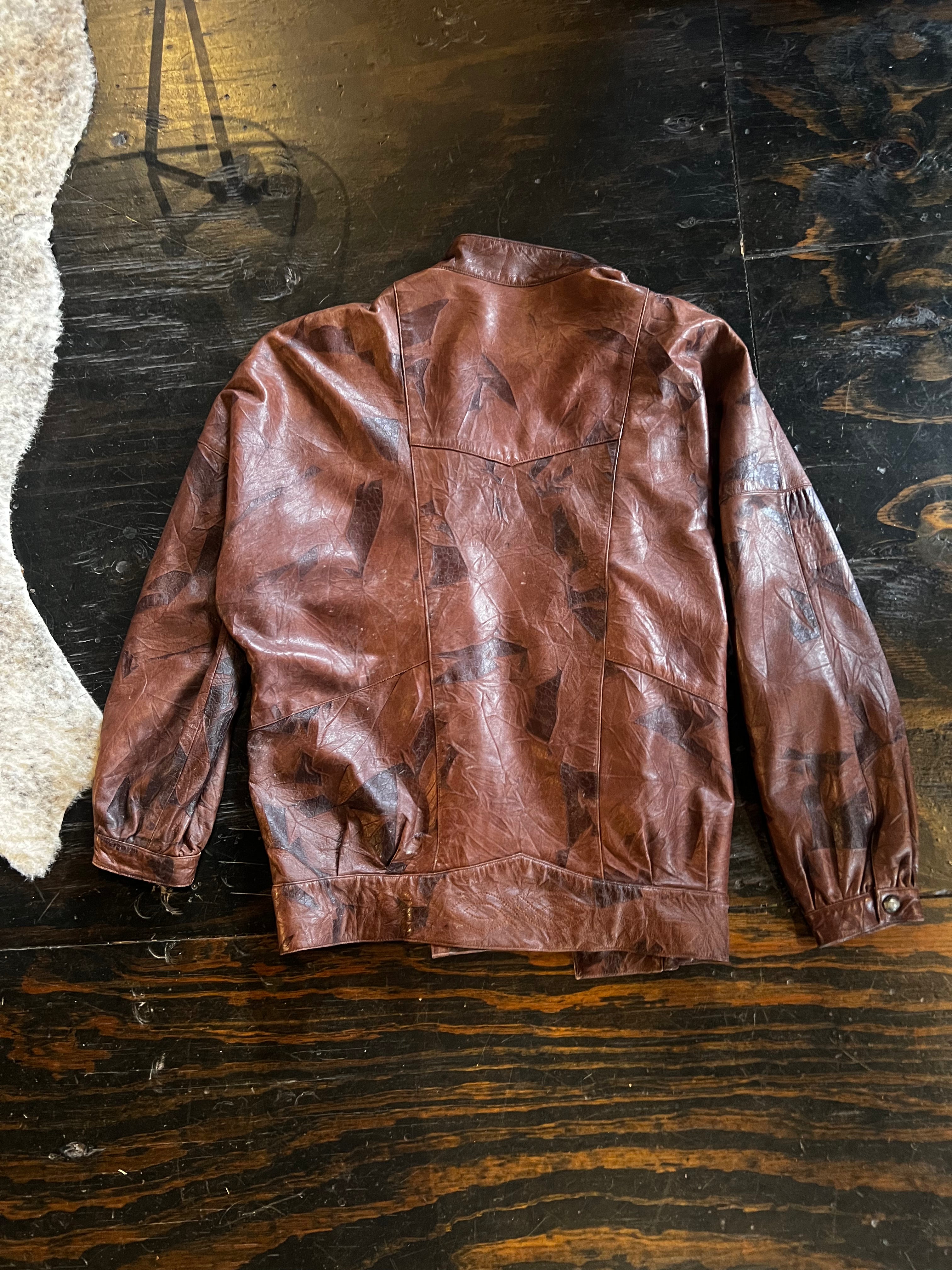 Two-Tone Brown Leather Jacket (L)