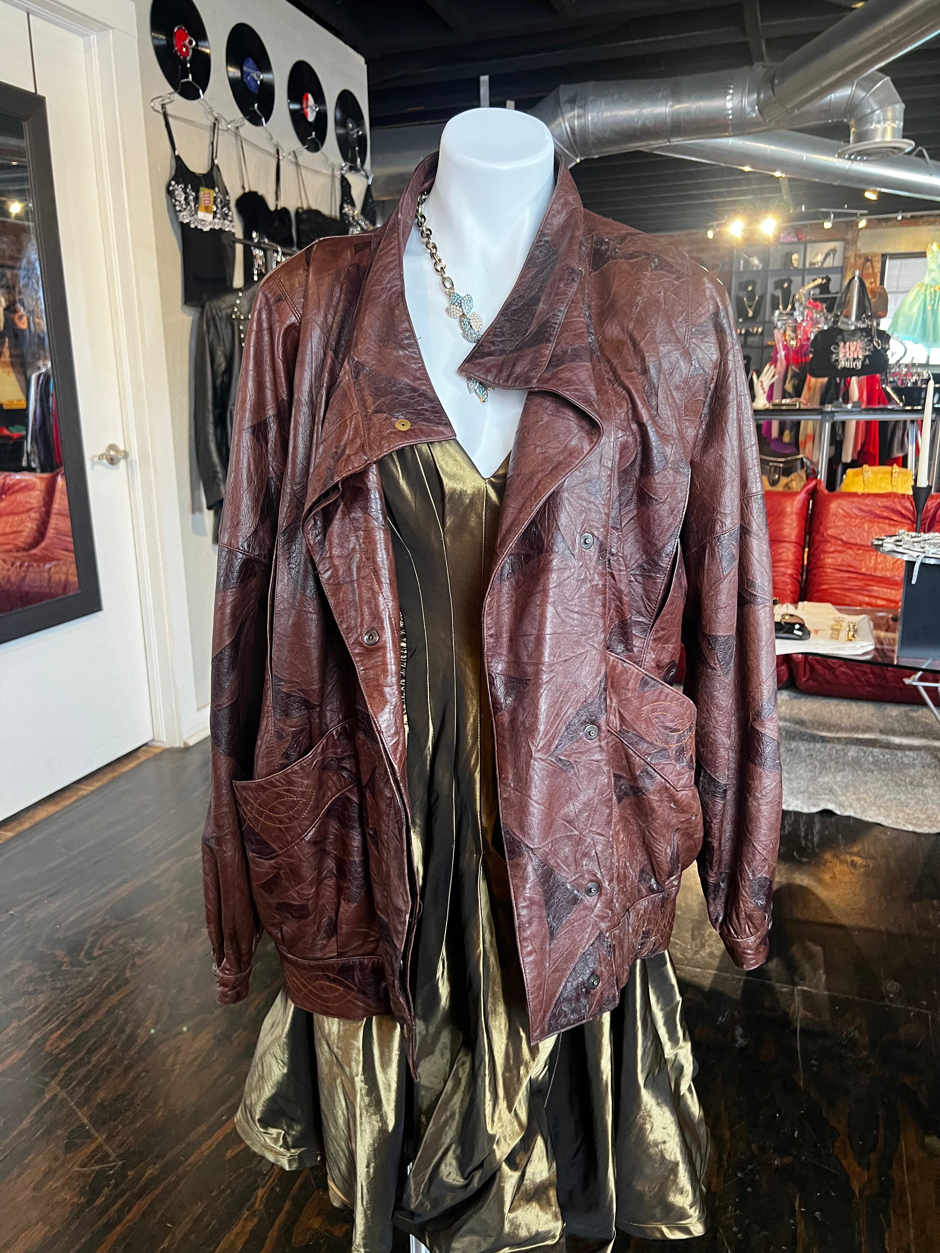 Two-Tone Brown Leather Jacket (L)
