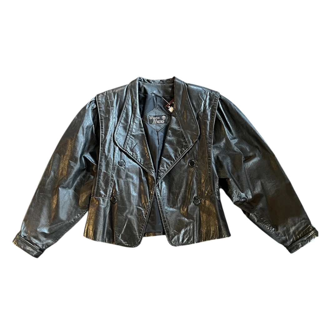 Black Leather Puffy Sleeves Jacket (S)
