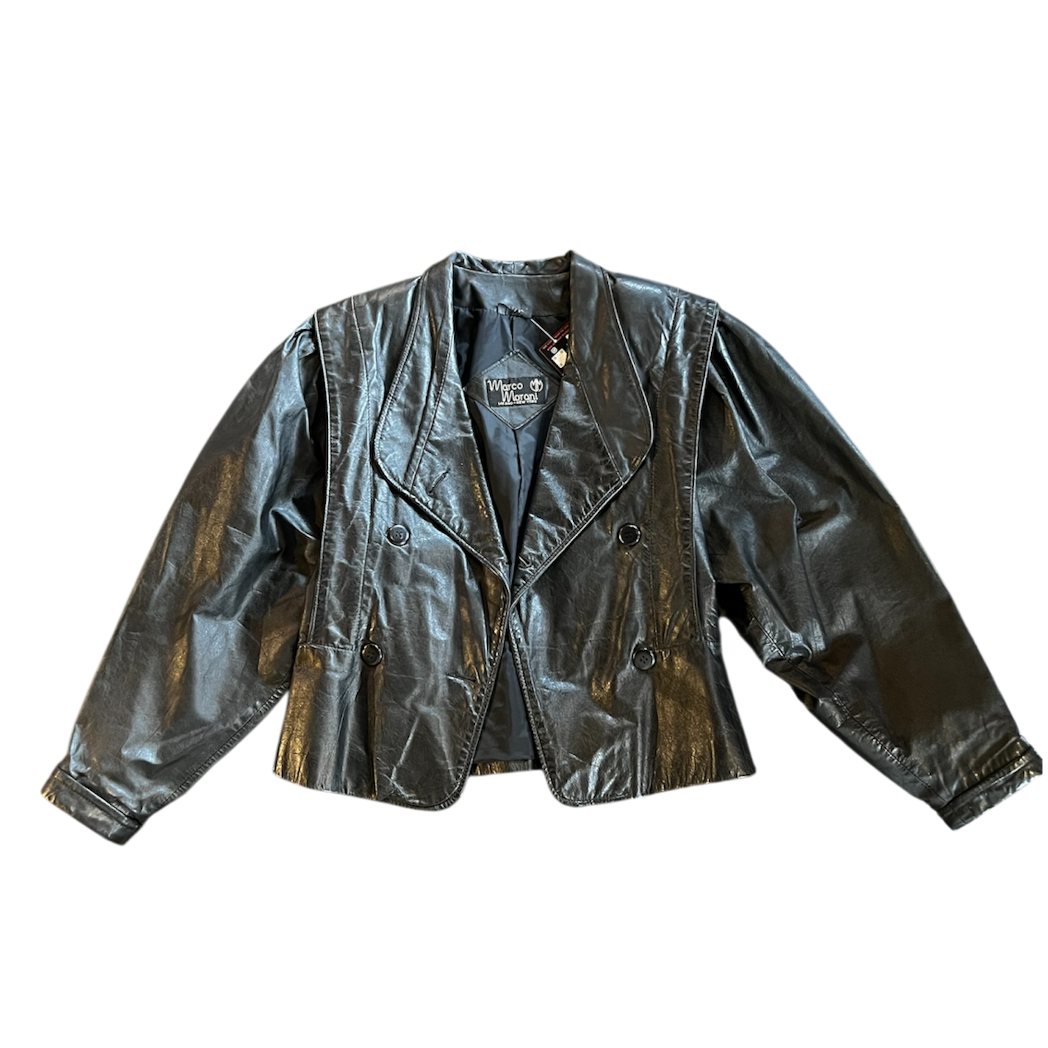 Black Leather Puffy Sleeves Jacket (S)