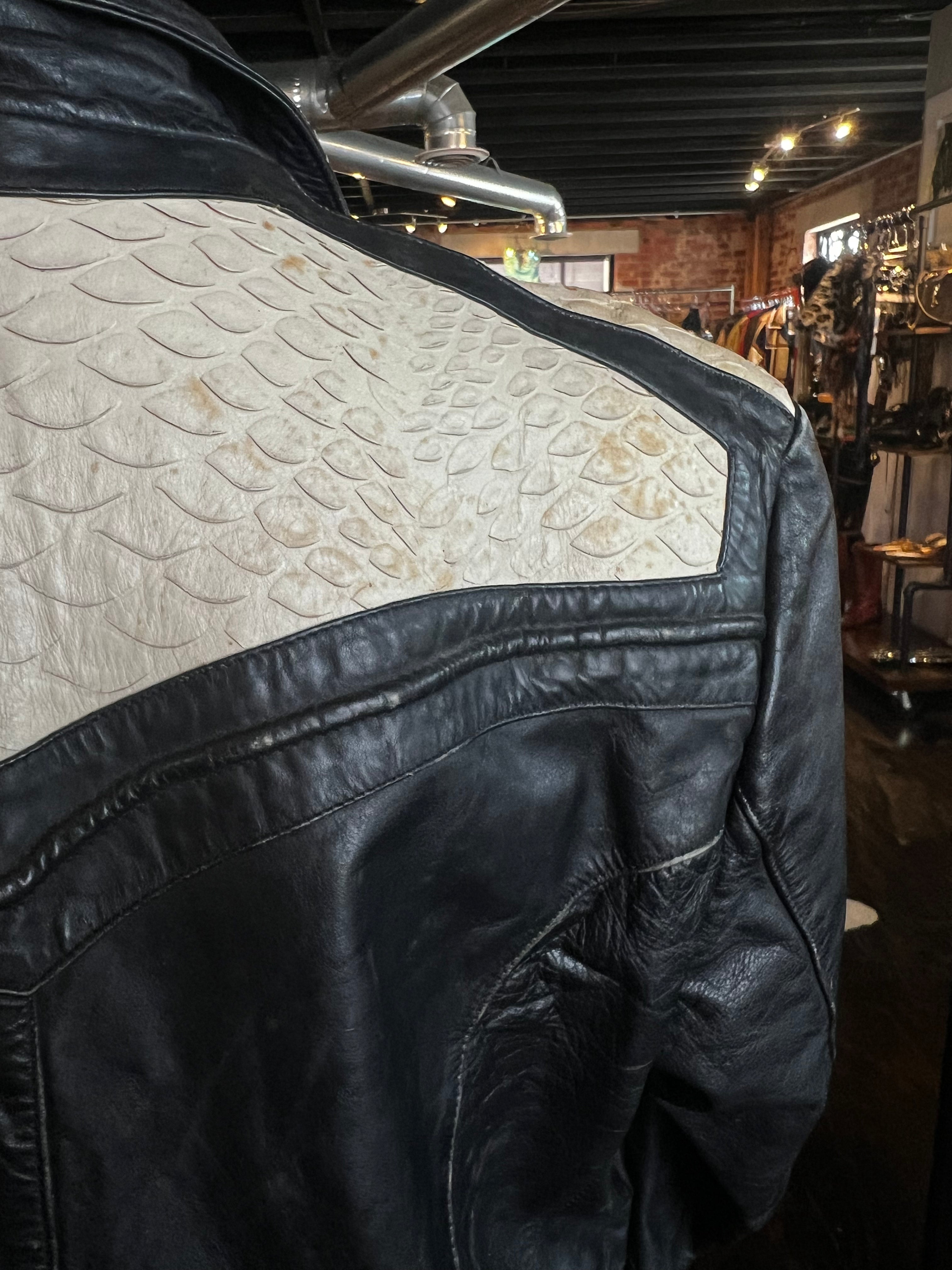 Black Cream Faux Crocodile Jacket (XL)