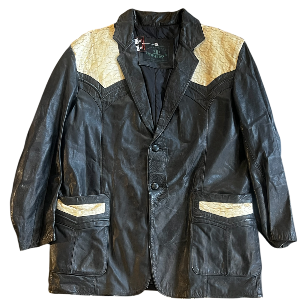 Black Cream Faux Crocodile Jacket (XL)