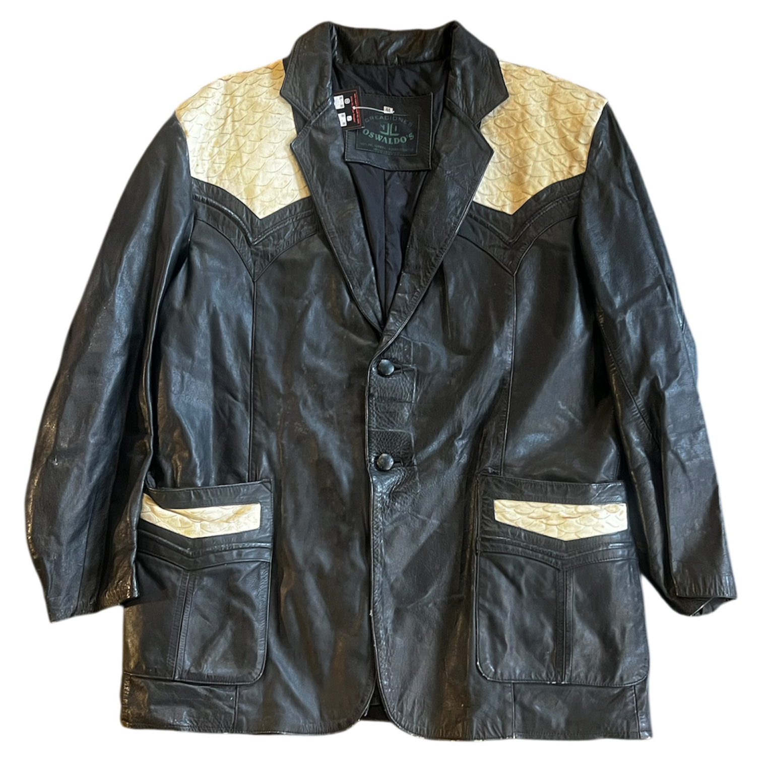 Black Cream Faux Crocodile Jacket (XL)