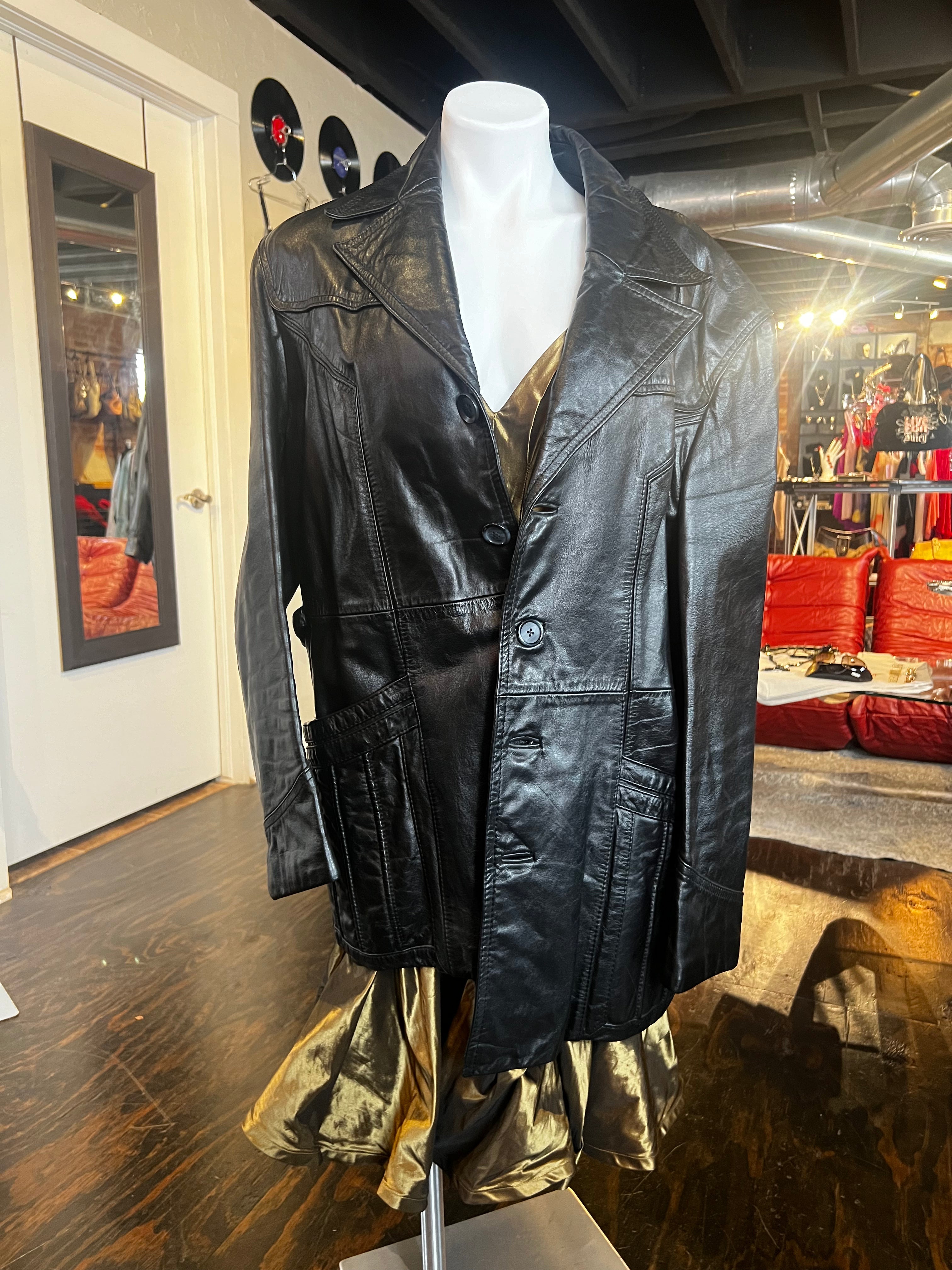Black Leather Oversized Jacket (XL)