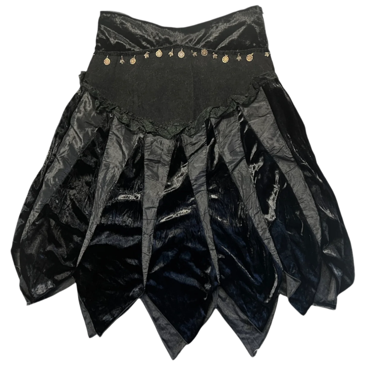 Black Crushed Velvet Bead Skirt (M)