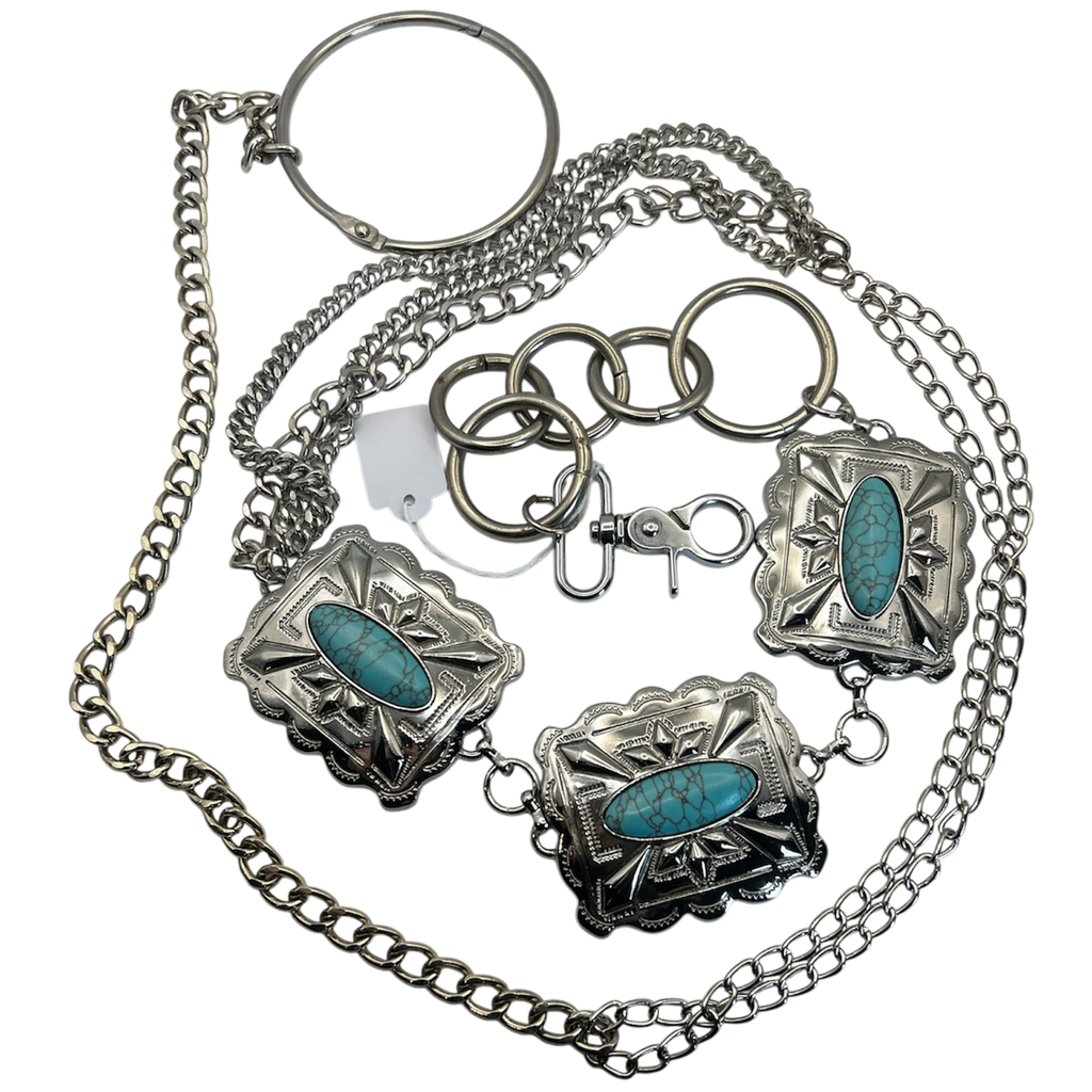 Chunky Silver Turquoise Chain Belt