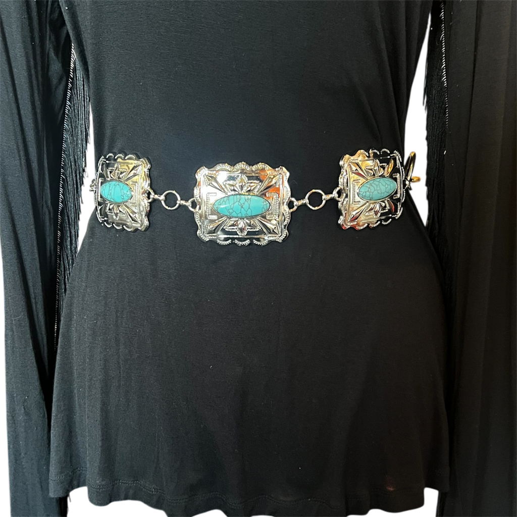 Chunky Silver Turquoise Chain Belt