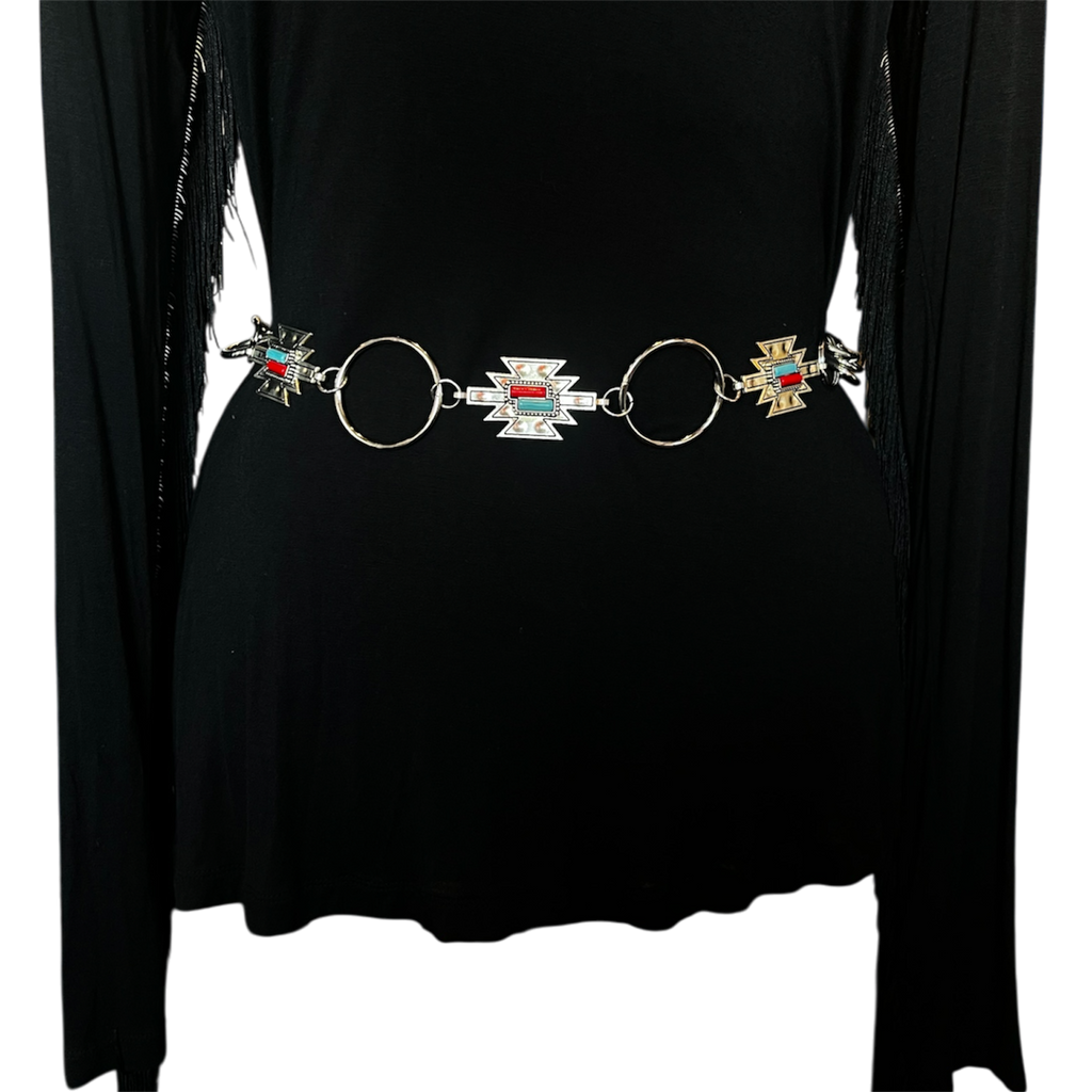 Silver Turquoise Emblem Chain Belt