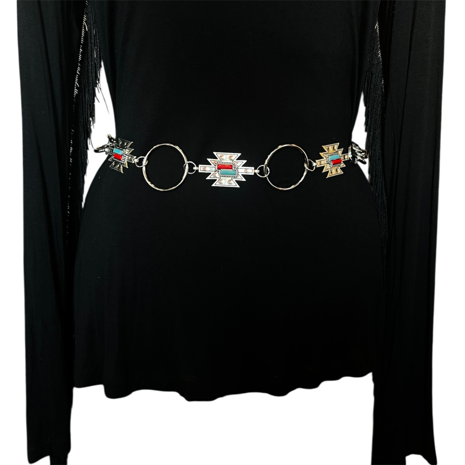 Silver Turquoise Emblem Chain Belt