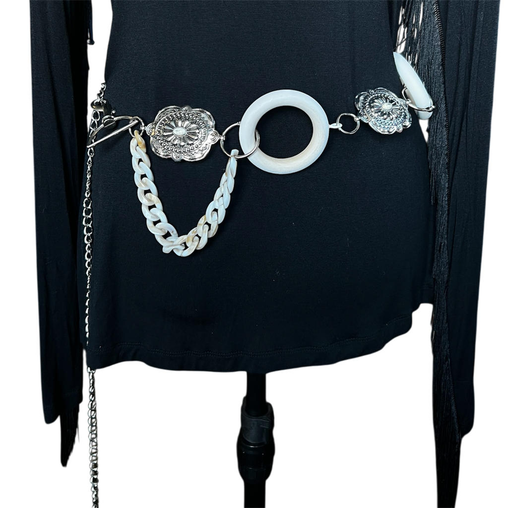 Silver Buckle Wood Circle Belt